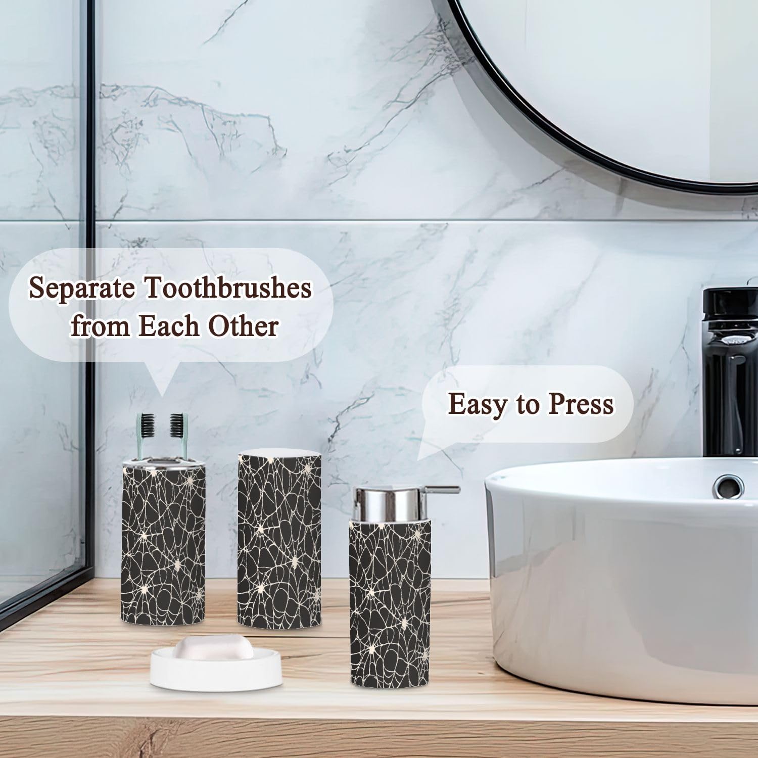 6 Piece Bathroom Accessories Set Spiderweb Pattern