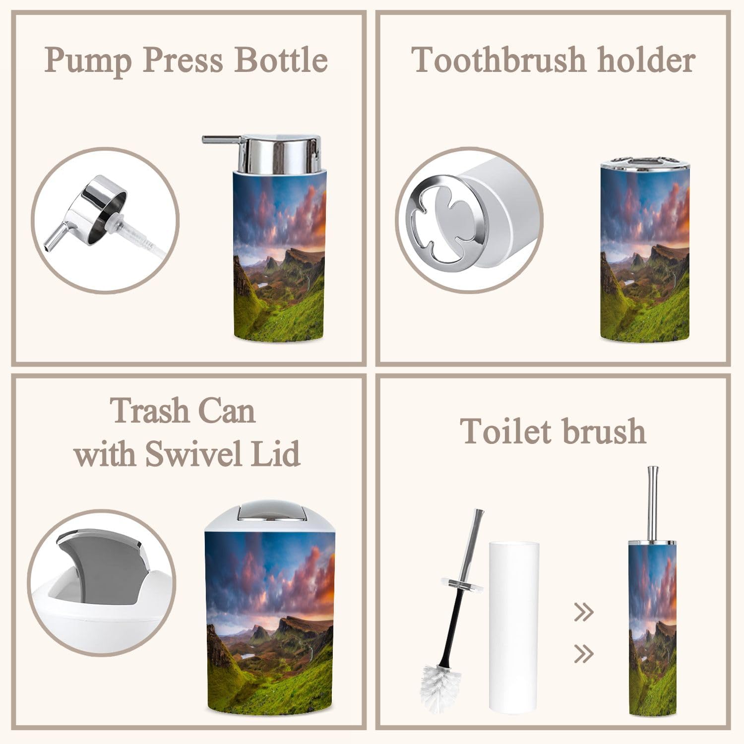 6 Piece Sunset Quiraing Isle Skye Bathroom Accessories Set