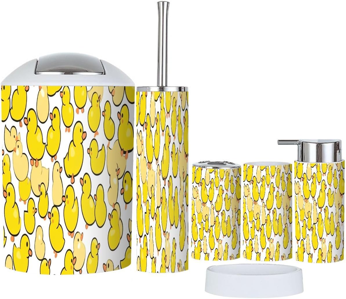 Duck Pattern Rubber Duck Bathroom Accessories Set 6 Pcs