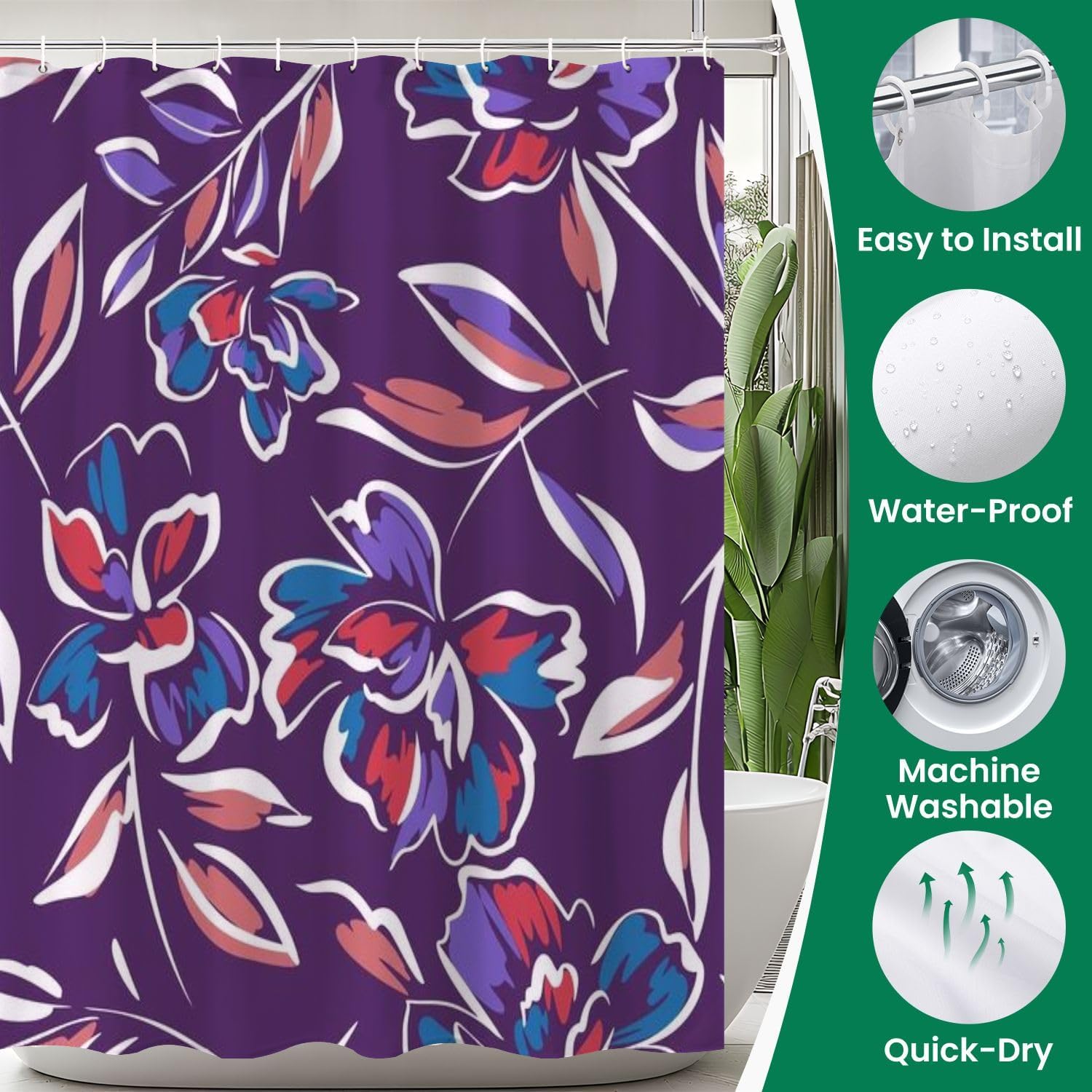 JCOOKLOFTS 4 Piece Summer Floral Shower Curtain Set