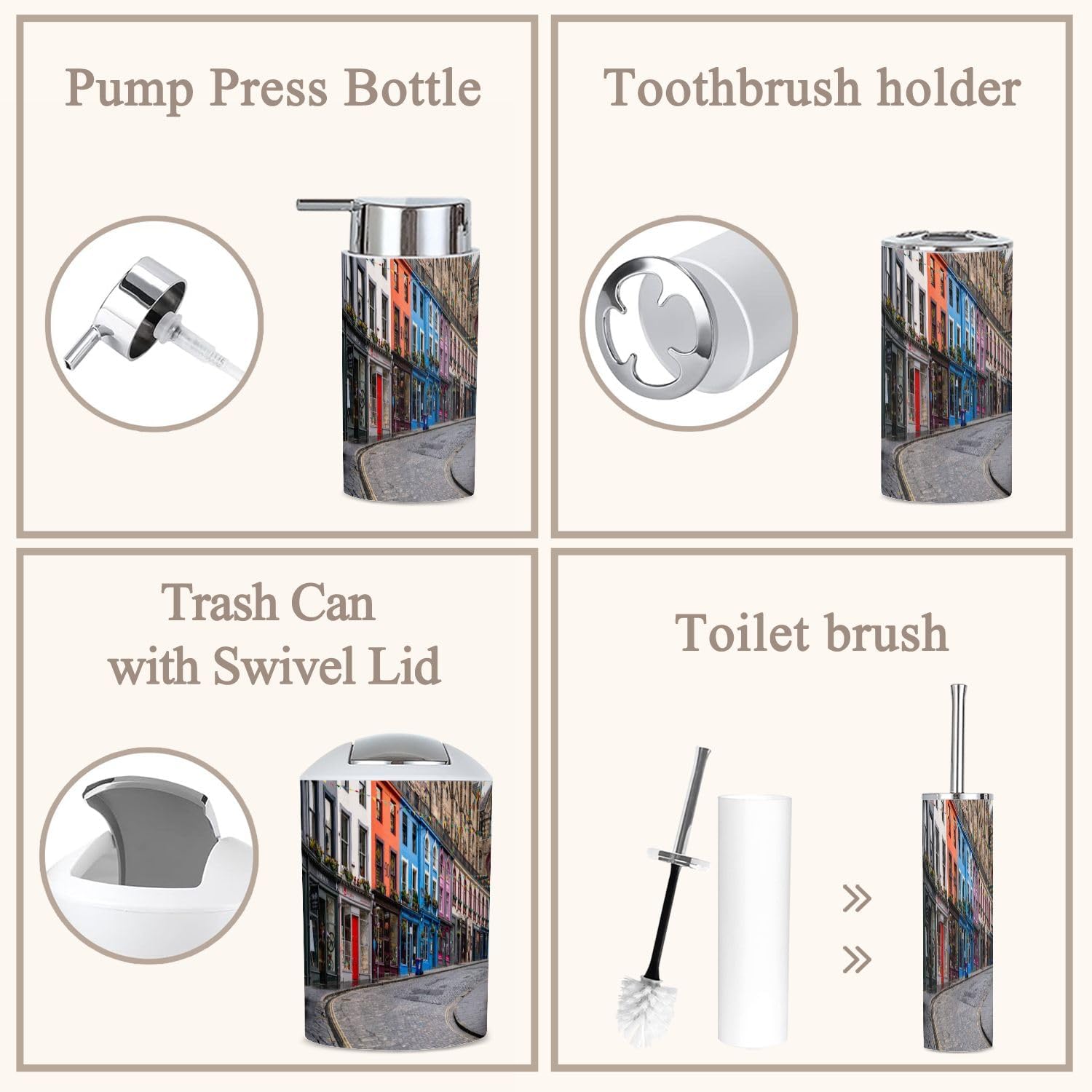 Boho Style 6 Piece Bathroom Accessories Set