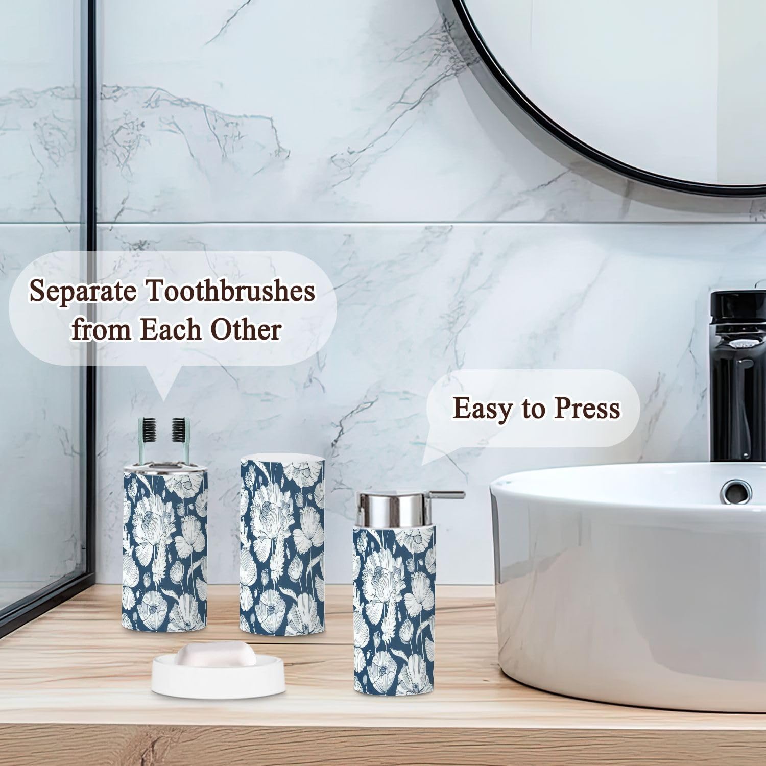 6 Piece Monochrome Bathroom Accessories Set