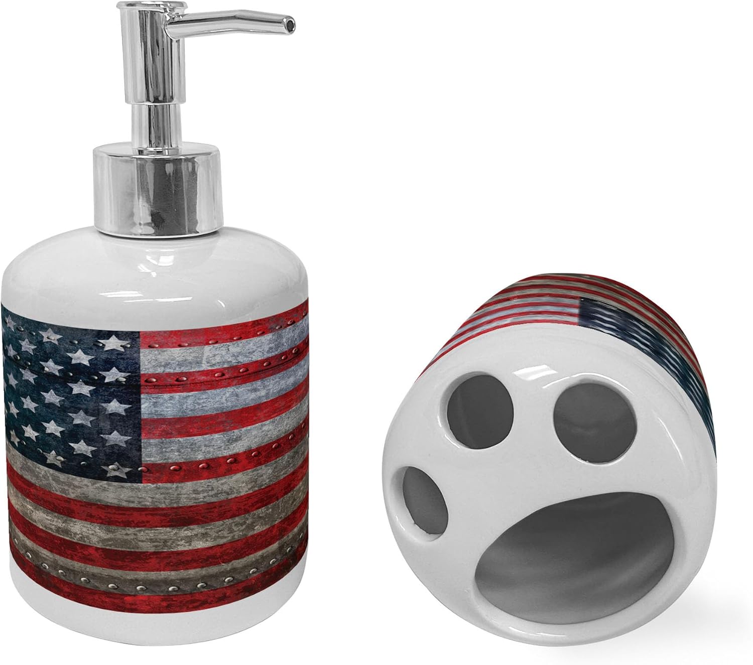 Ambesonne 2 Pc American Flag Soap Toothbrush Holder Set