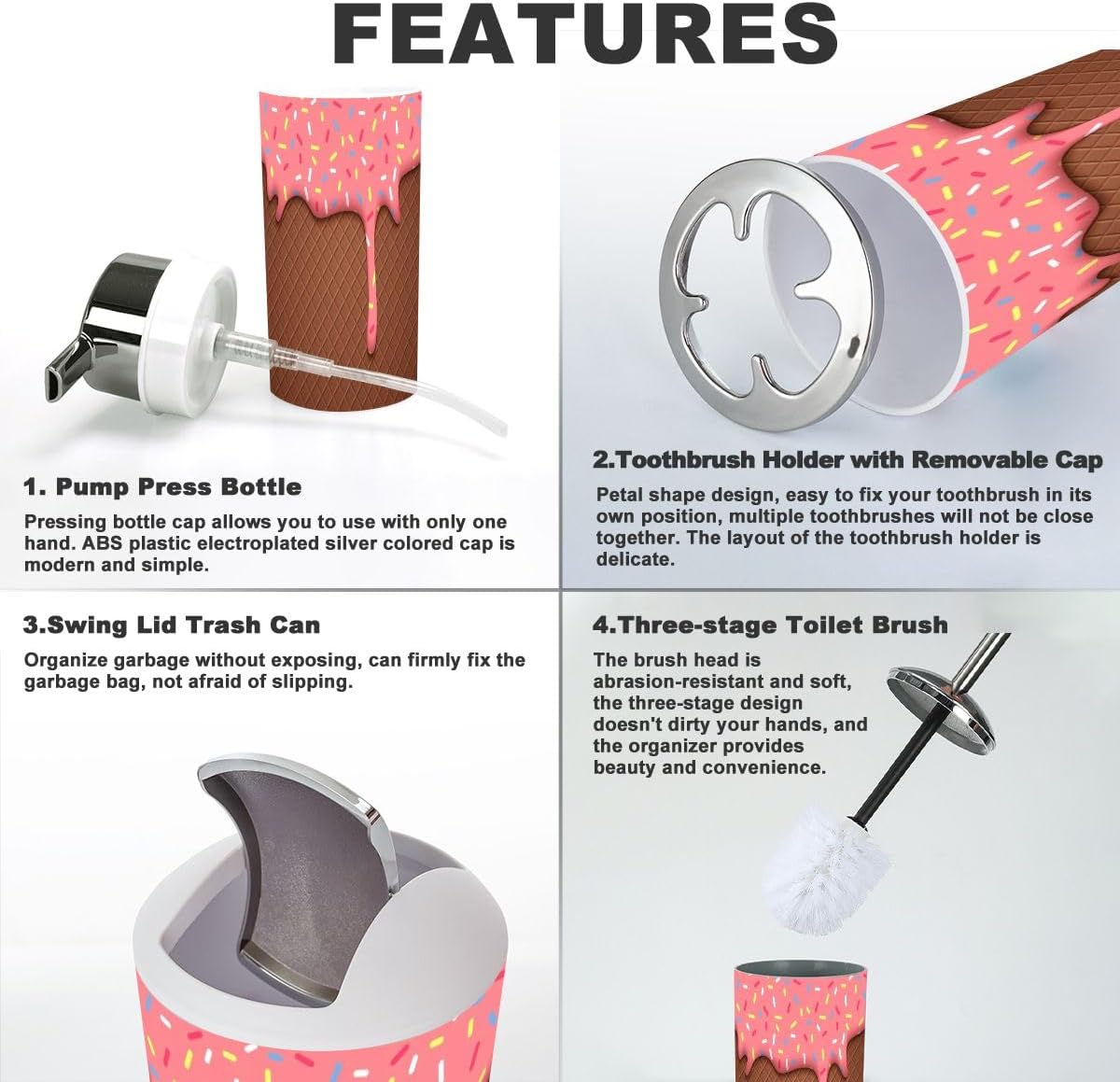 Bathroom Accessories Set 6 Pcs Modern Durable Decor 1