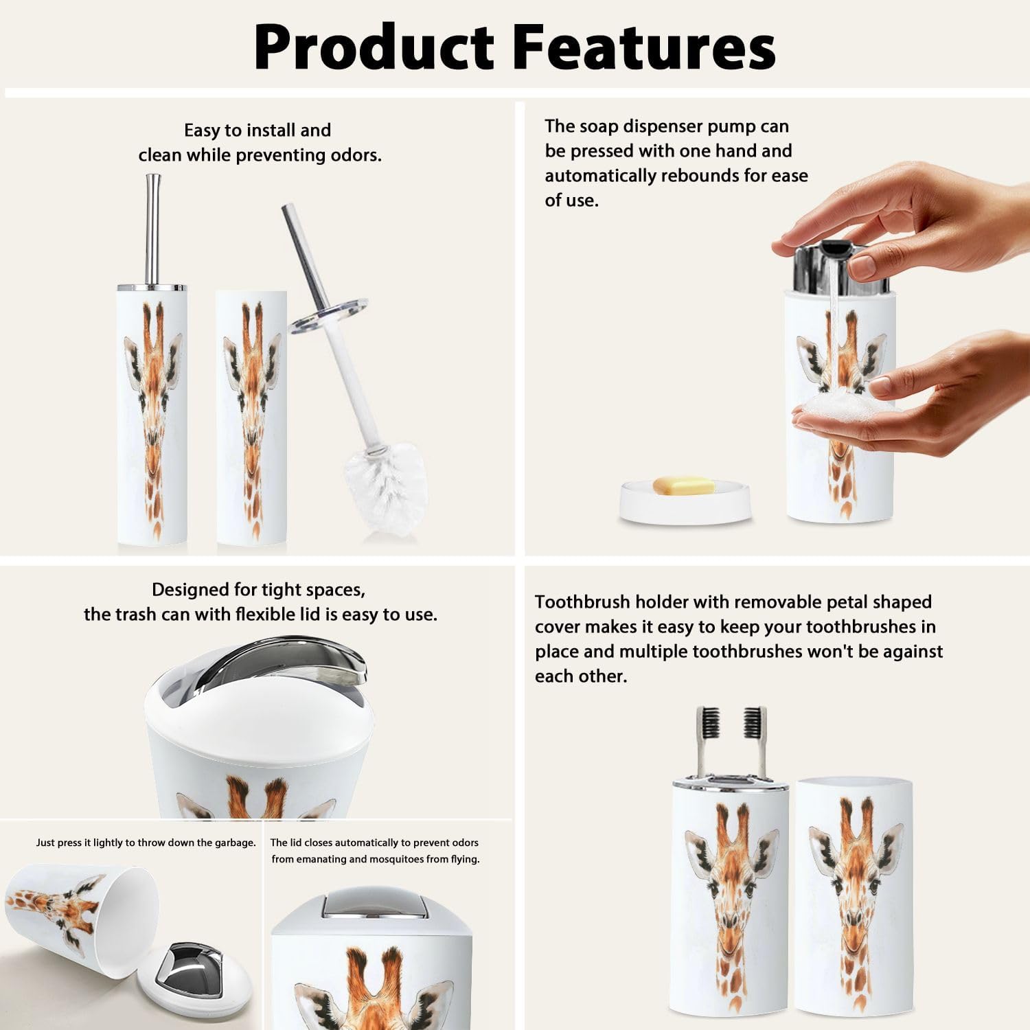 Boho Giraffe Bathroom Accessory Set 6 Piece
