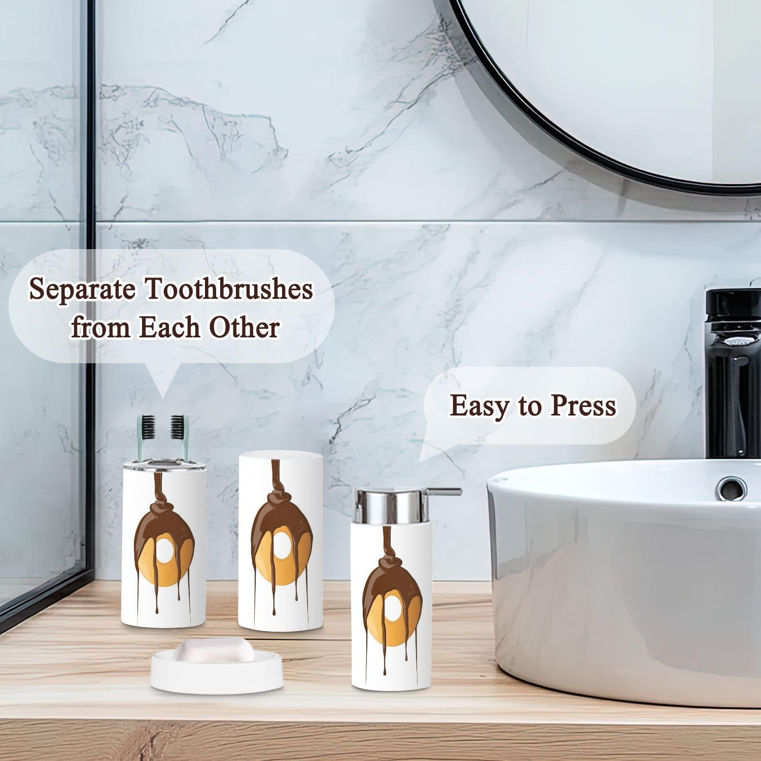 6 Pcs Cartoon Donut Dripping Chocolate Bathroom Accessories Set