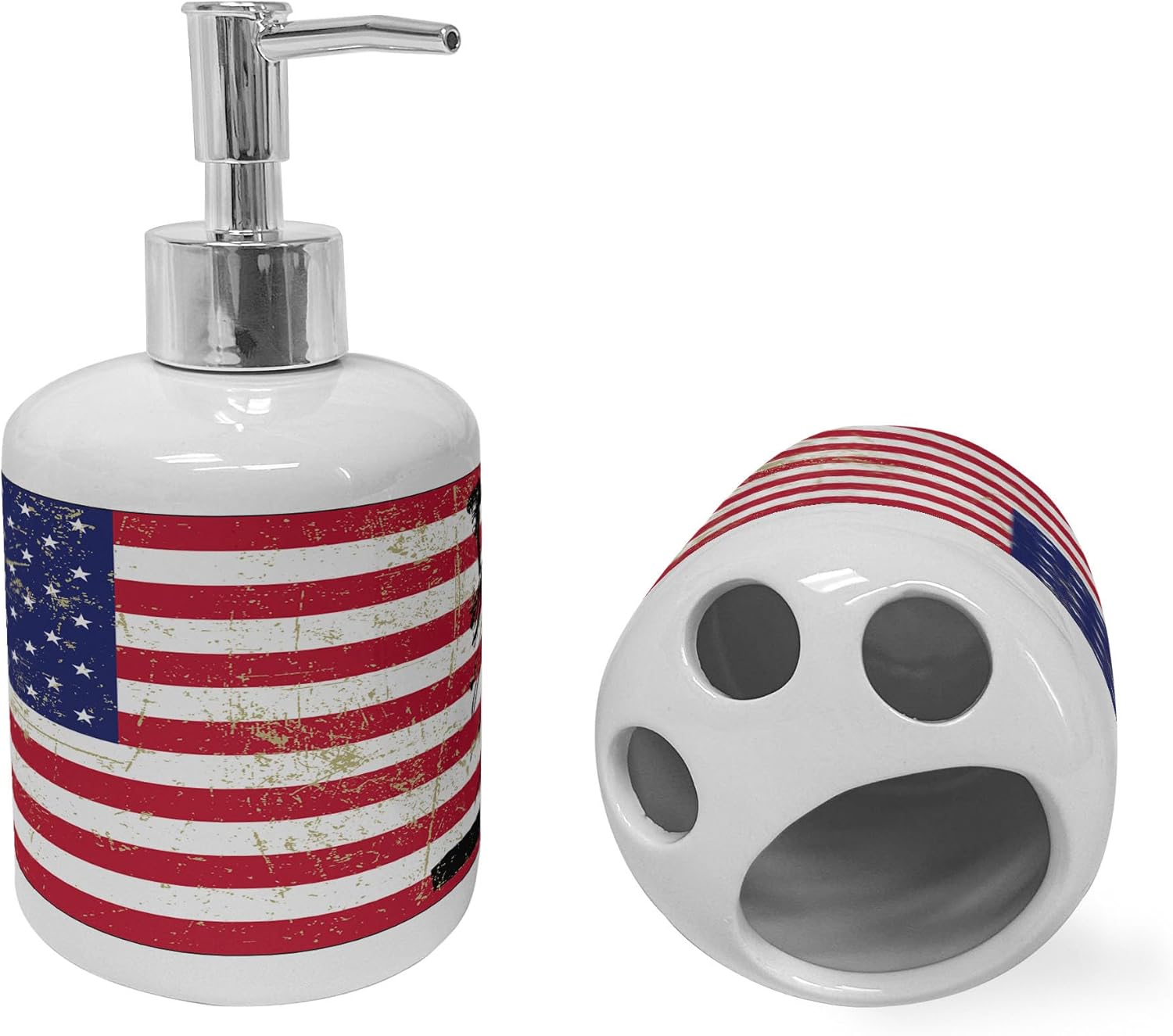 Ambesonne Ceramic Soap Dispenser Toothbrush Holder Set Dark Coral White