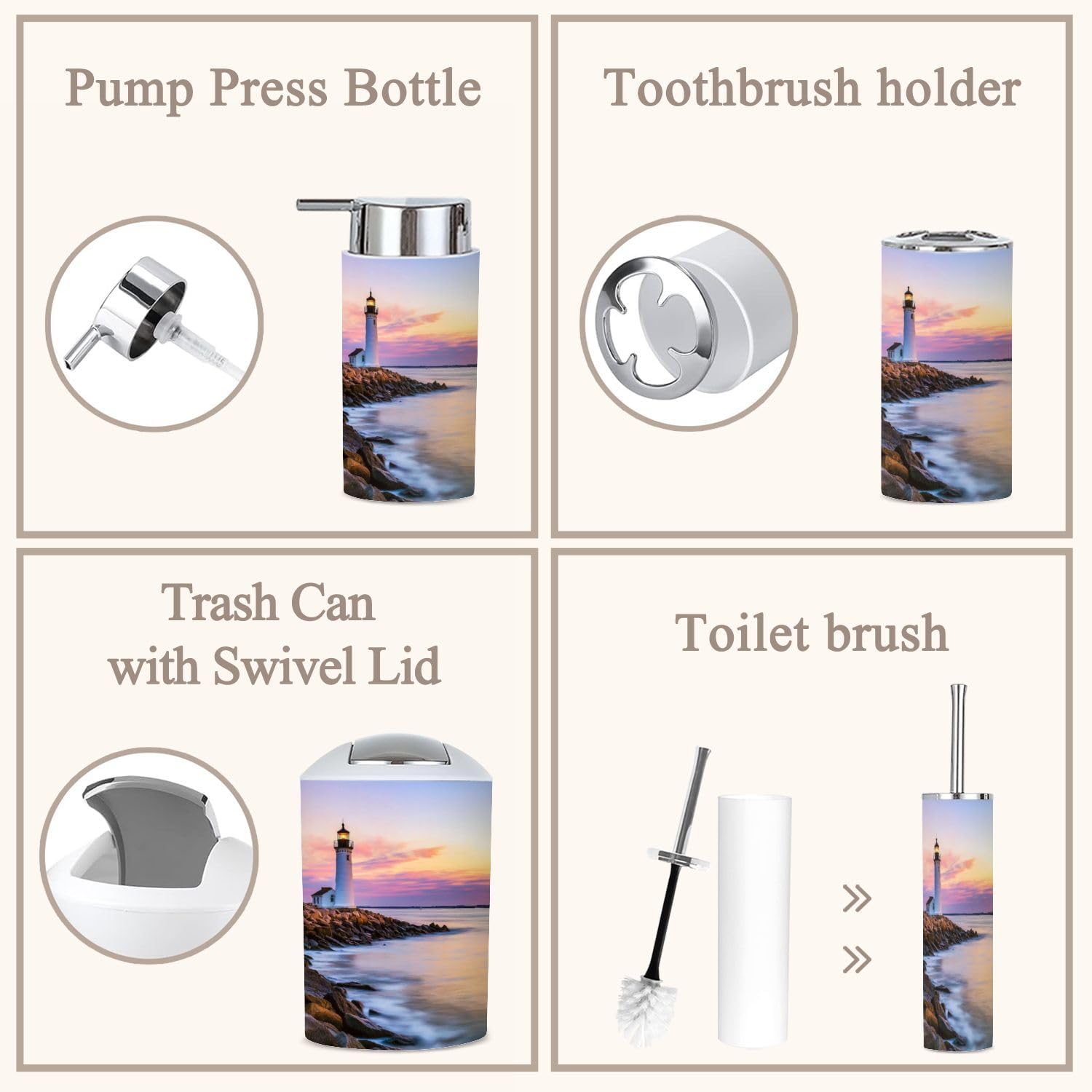 6 Piece Bathroom Accessories Set Fort Pickering Lighthouse