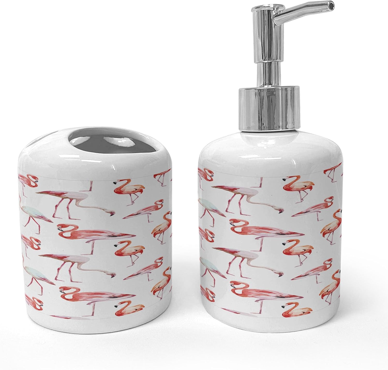 Ambesonne Flamingo Soap Dispenser Toothbrush Holder Set Pale Pink Coral