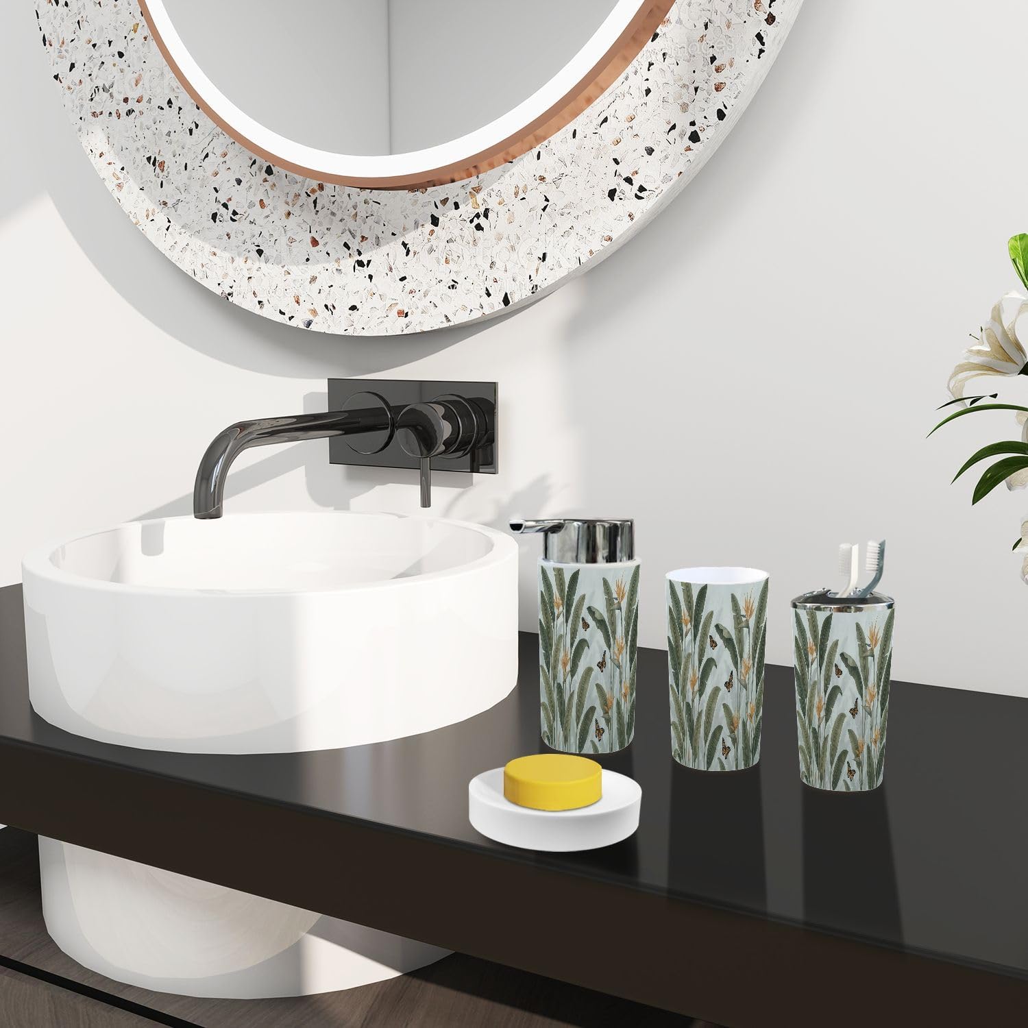 Boho Tropical Bathroom Accessories Set 6 Pieces