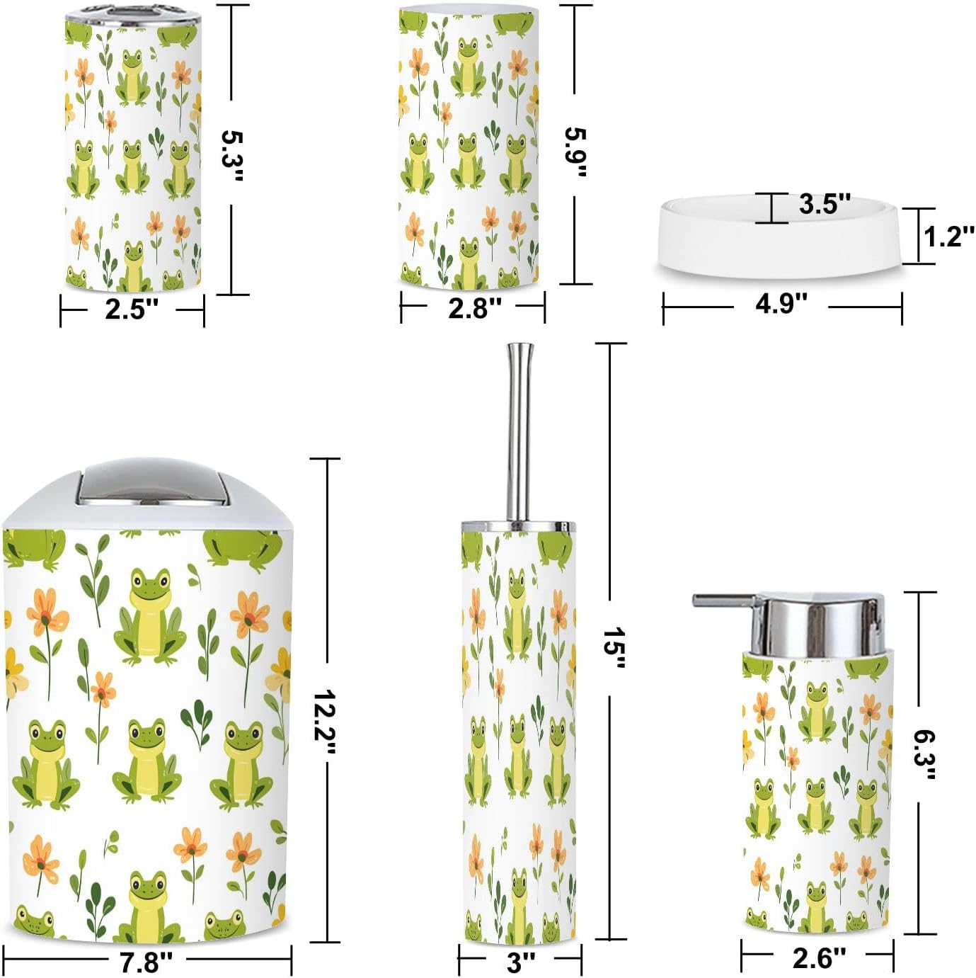 6 Piece Cute Frogs Bathroom Accessories Set