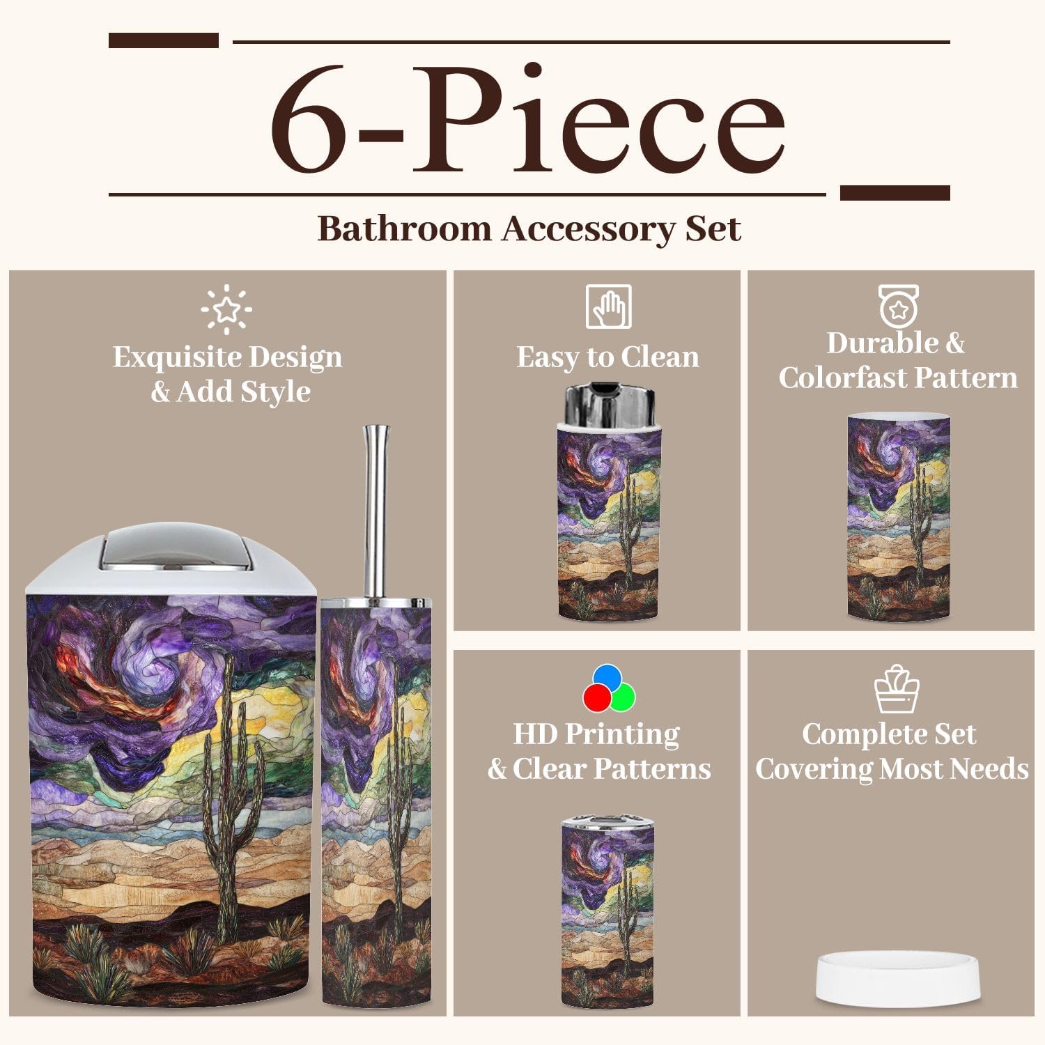 6 Piece Stormy Sky Cactus Bathroom Set