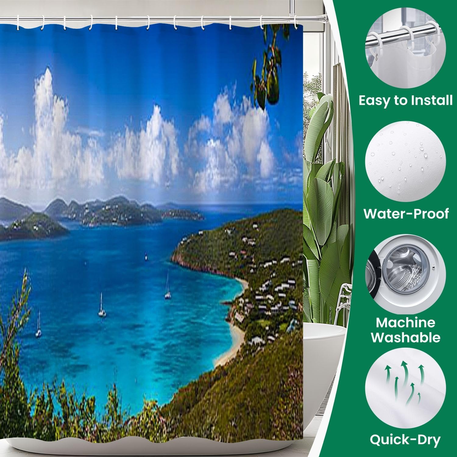 4 Piece Shower Curtain Set with Rugs and Non-Slip Mats 1