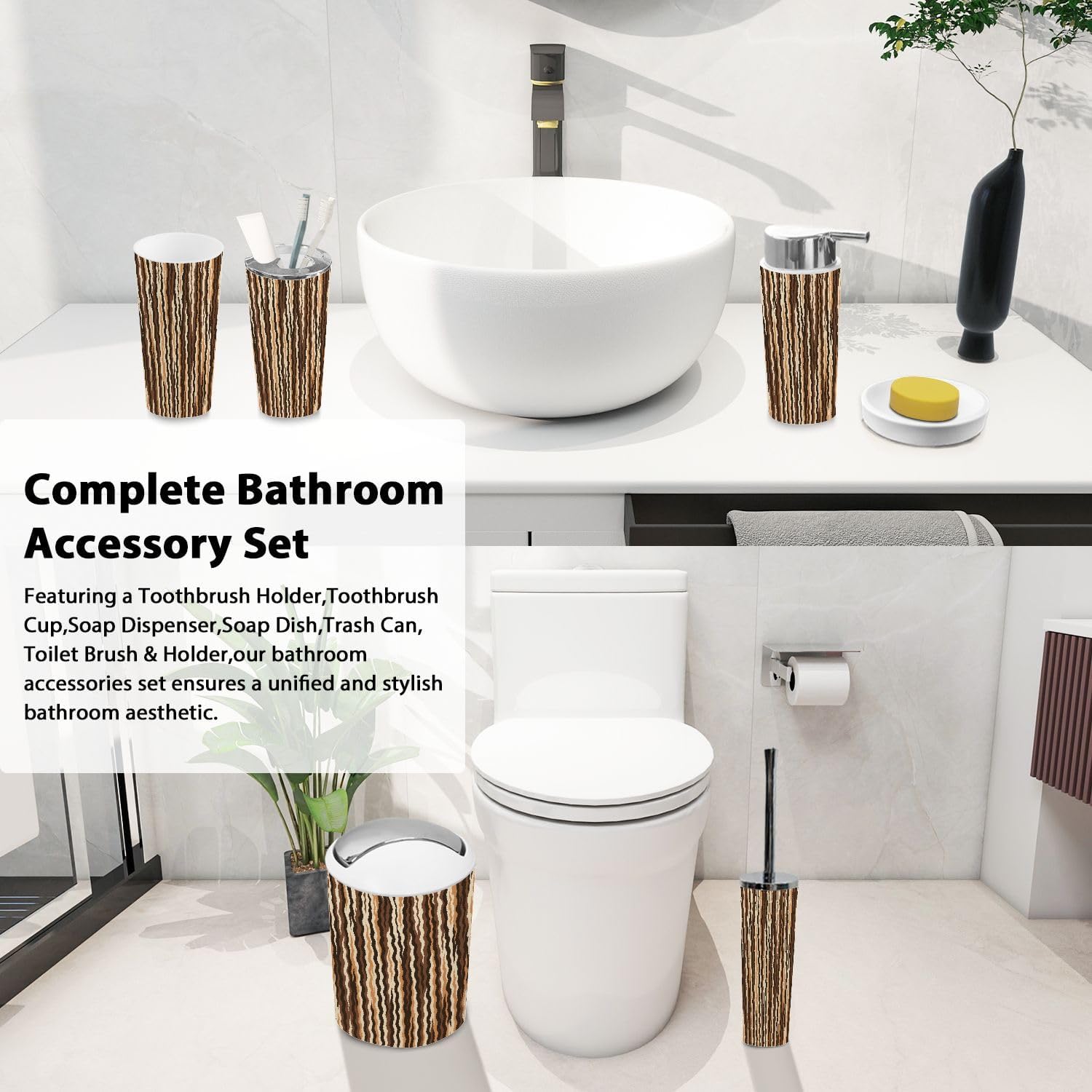 Boho Abstract Bathroom Accessory Set 6 Piece
