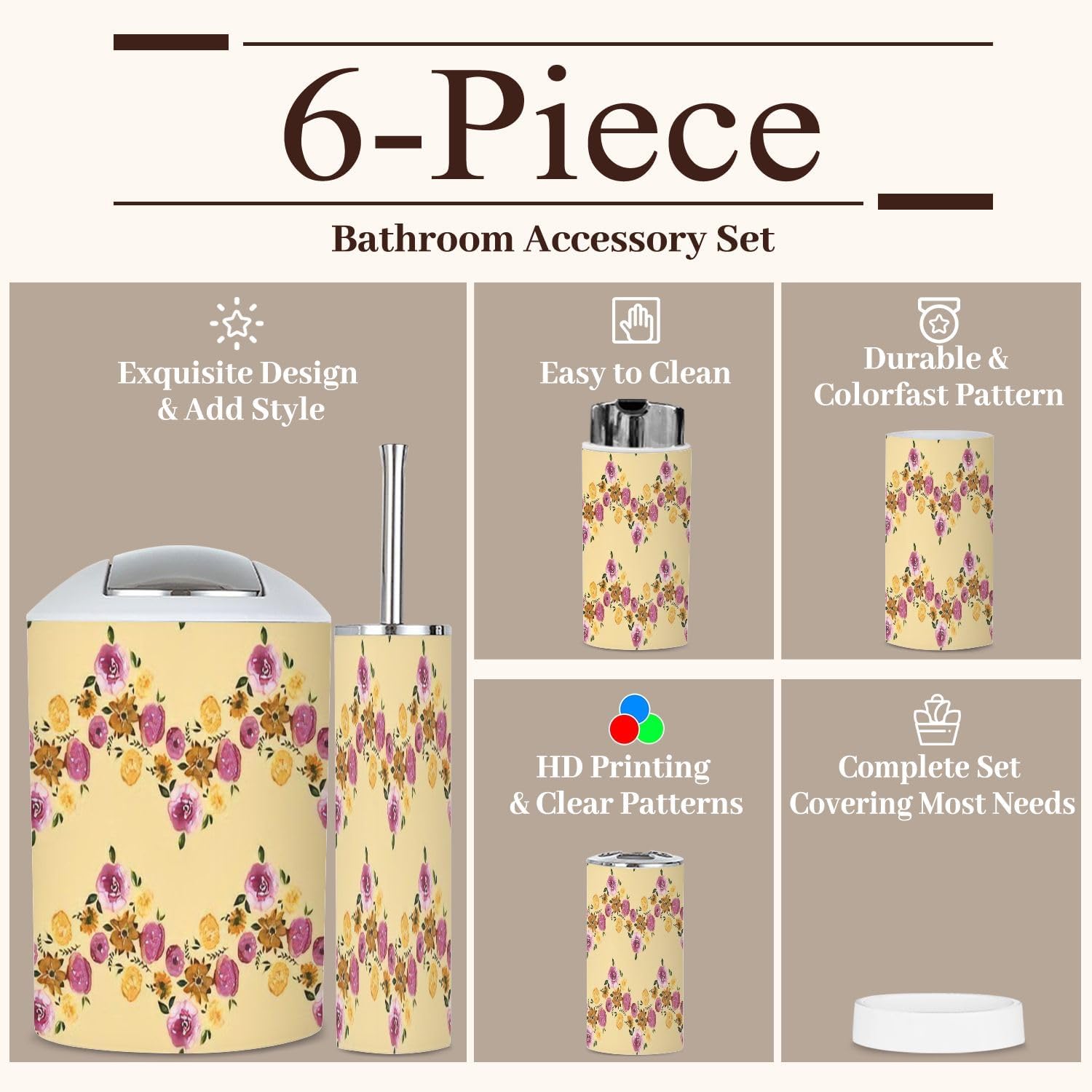 Boho 6 Piece Bathroom Accessories Set