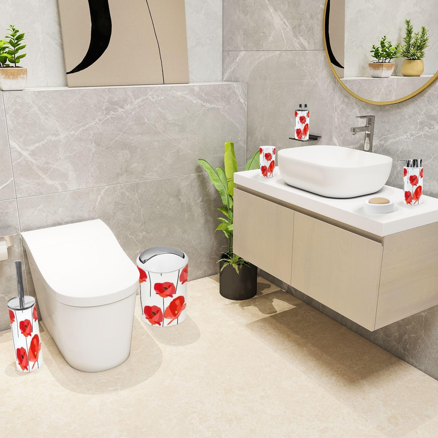 Boho Bathroom Accessories Set 6 Piece Modern