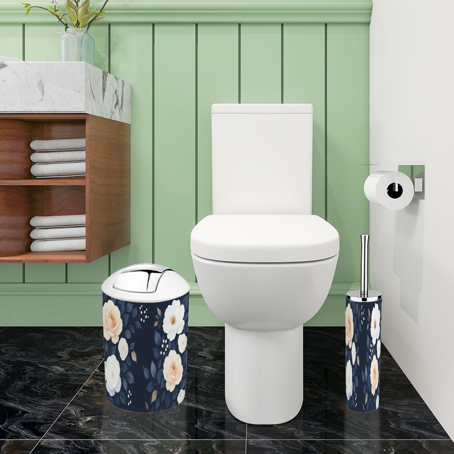 Boho Bathroom Accessory Set 6 Piece Blue Navy White