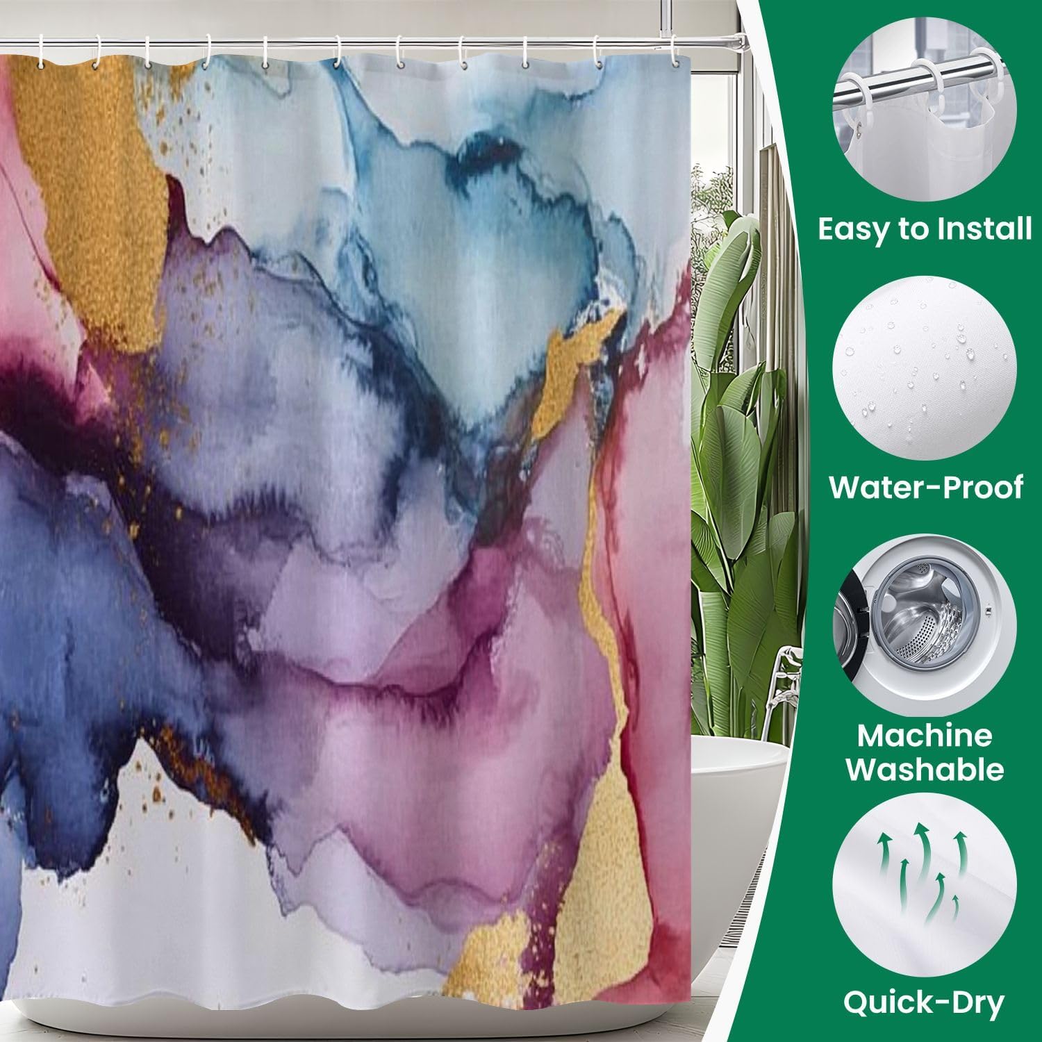 4 Pieces Shower Curtain Set with Mats and Non-Slip Design