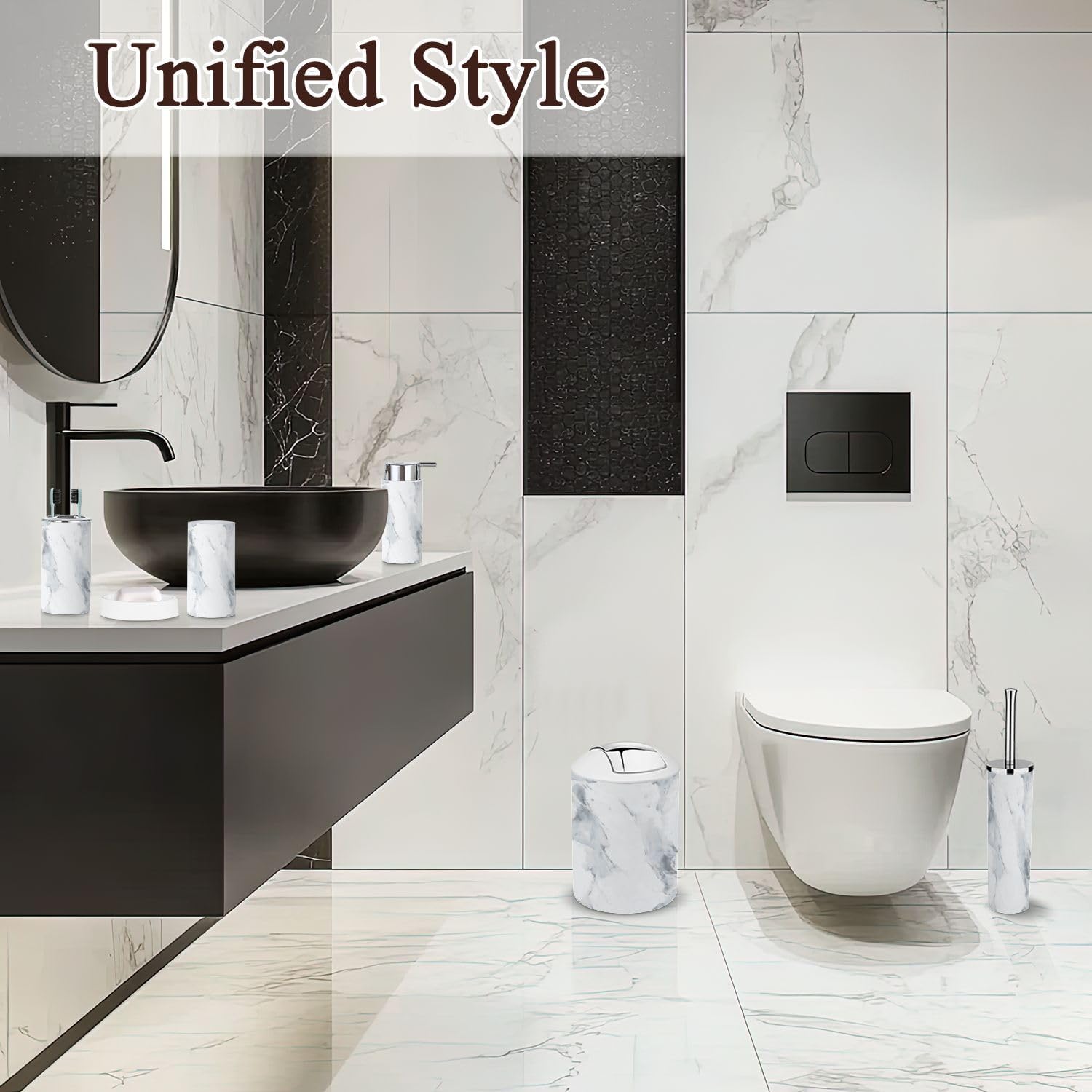 6 Piece Grey Marble Bathroom Accessories Set