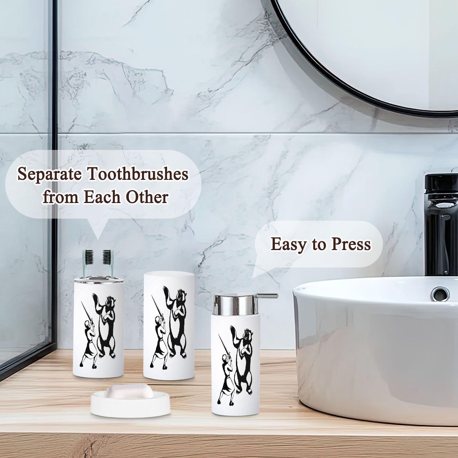 Bathroom Accessories Set 6 Pcs Durable White Modern Storage