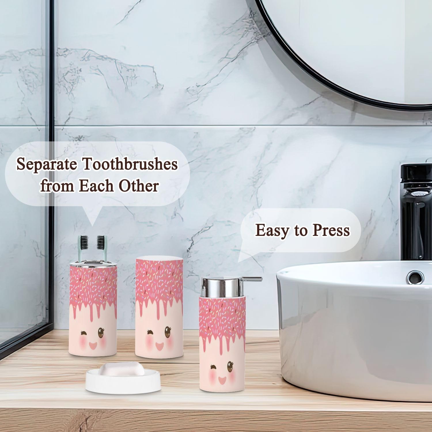 Kawaii Bathroom Accessories Set 6 Pcs Decor