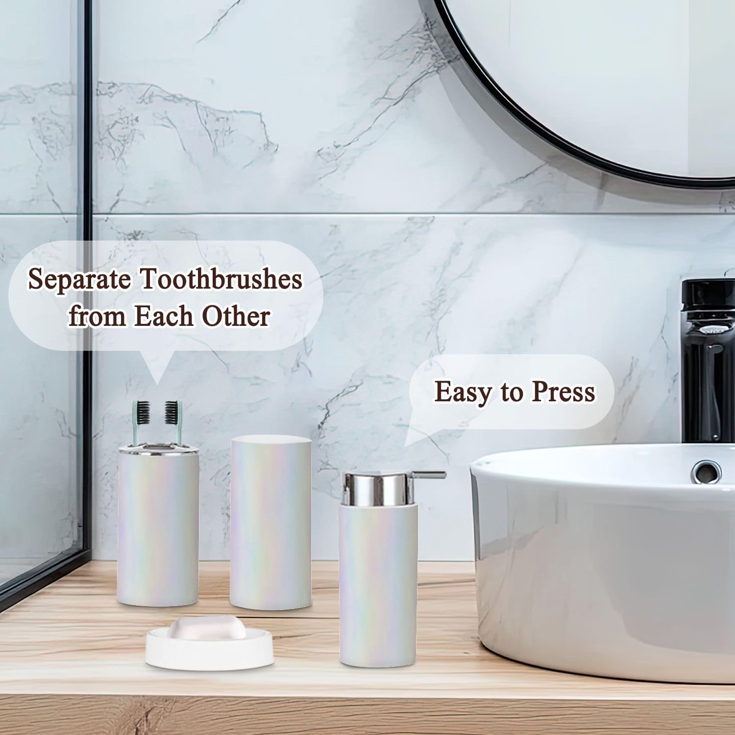 6-Piece Iridescent Rainbow Bathroom Accessories Set