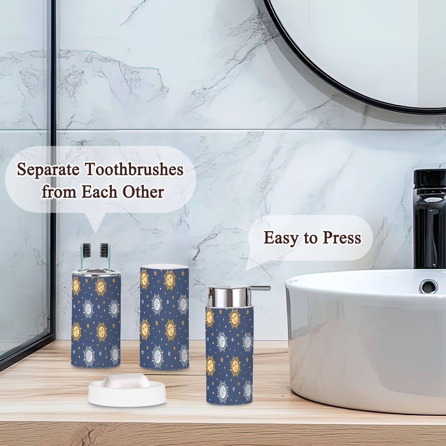Bathroom Accessories Set 6 Pcs Moon Sun Stars