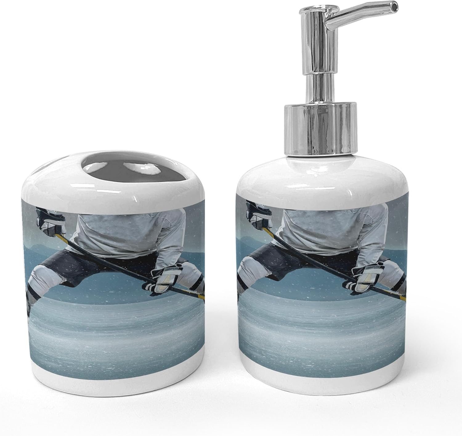 Ambesonne Sports Soap Dispenser and Toothbrush Holder Set