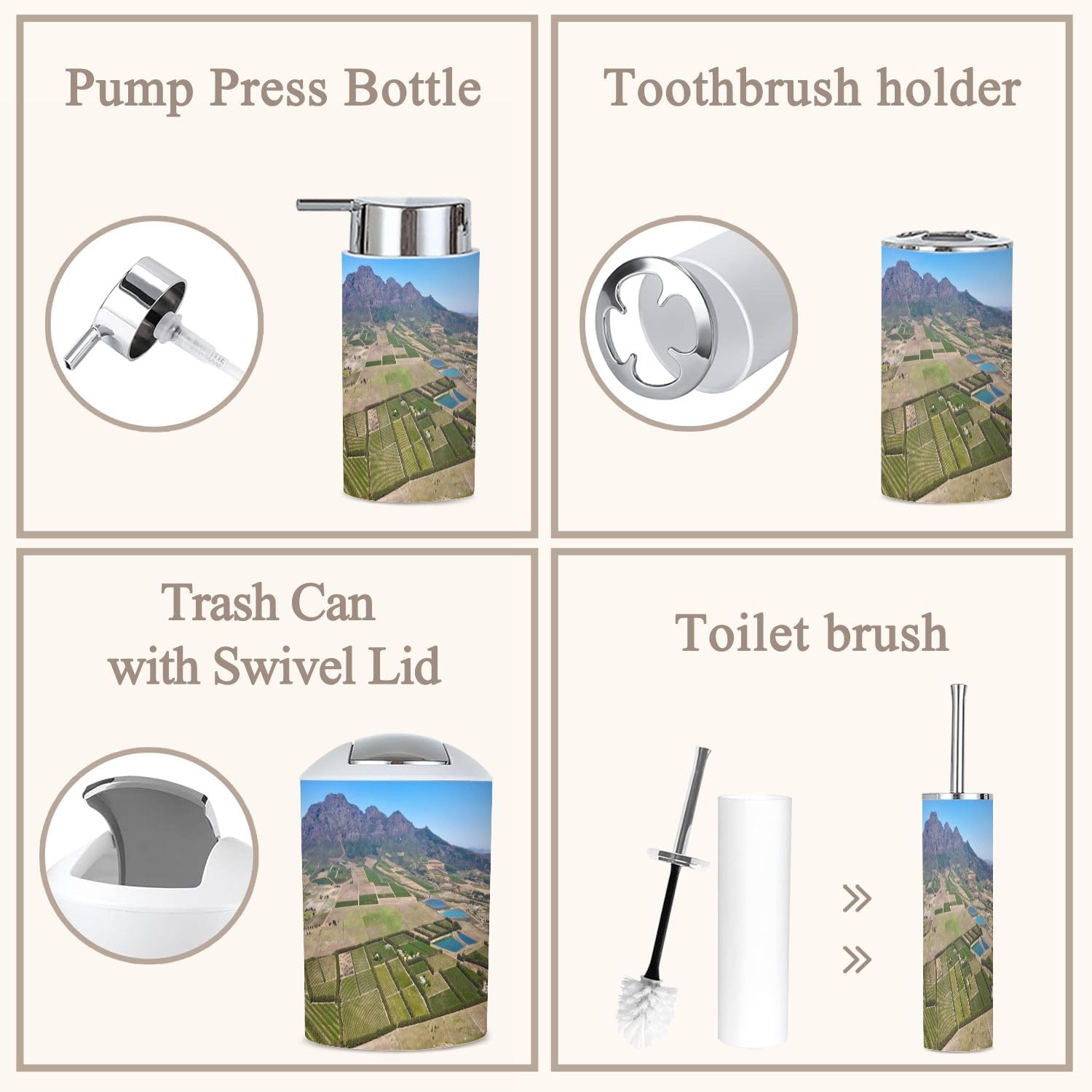 6 Piece Boho Bathroom Accessories Set with Vineyards View