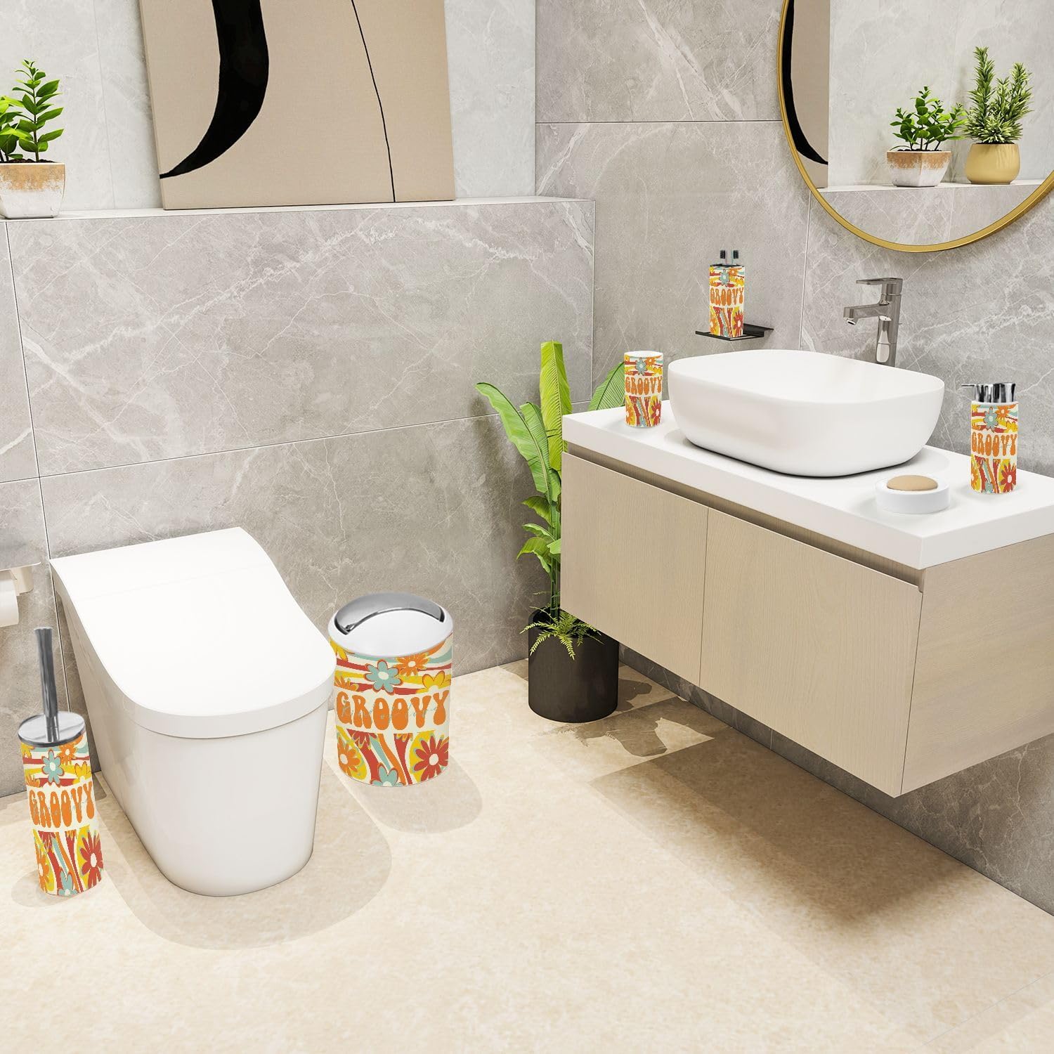 6 Piece Retro Rainbow Bathroom Accessories Set