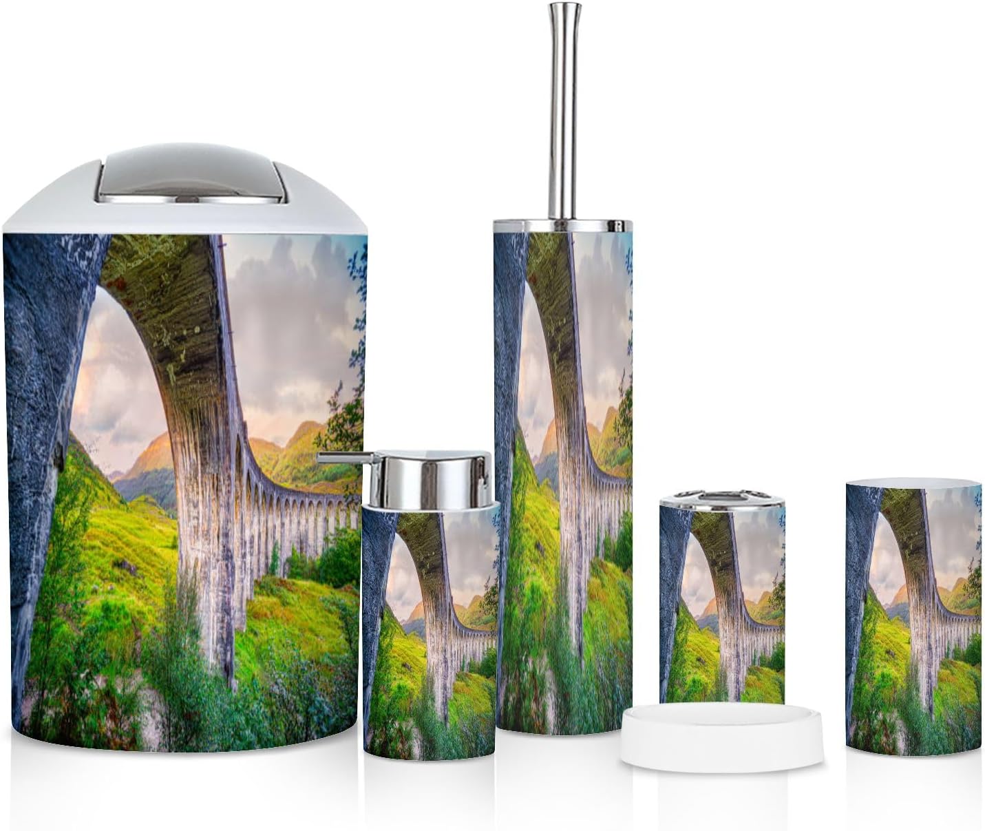 6 Piece Bathroom Accessories Set Glenfinnan Viaduct Decor