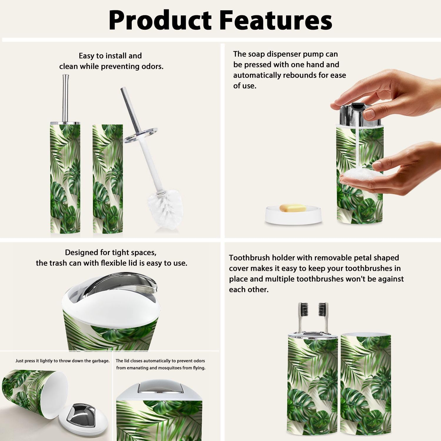 Boho Tropical Bathroom Accessory Set 6 Piece 1