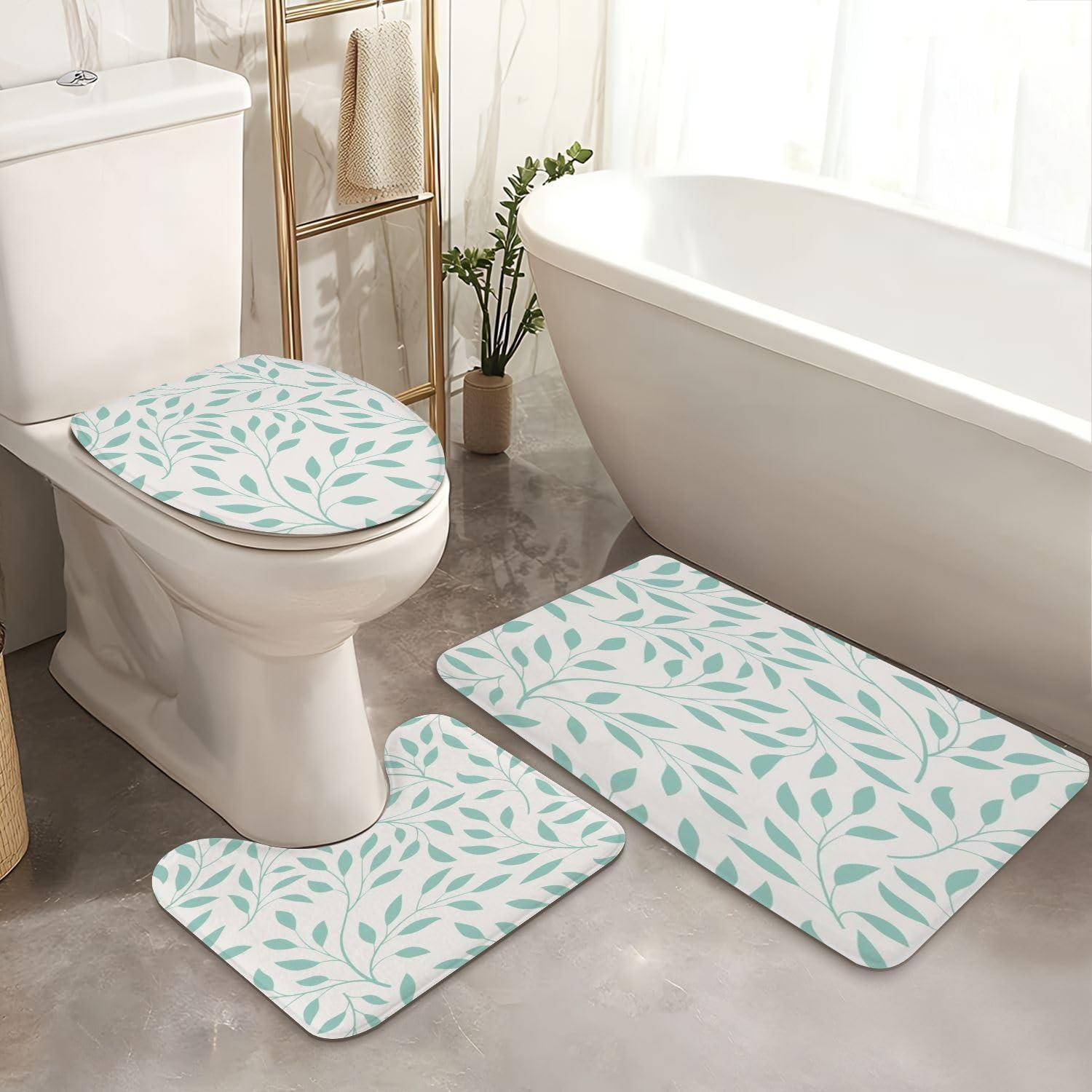 4 Pieces Shower Curtain Set with Rugs and Mats