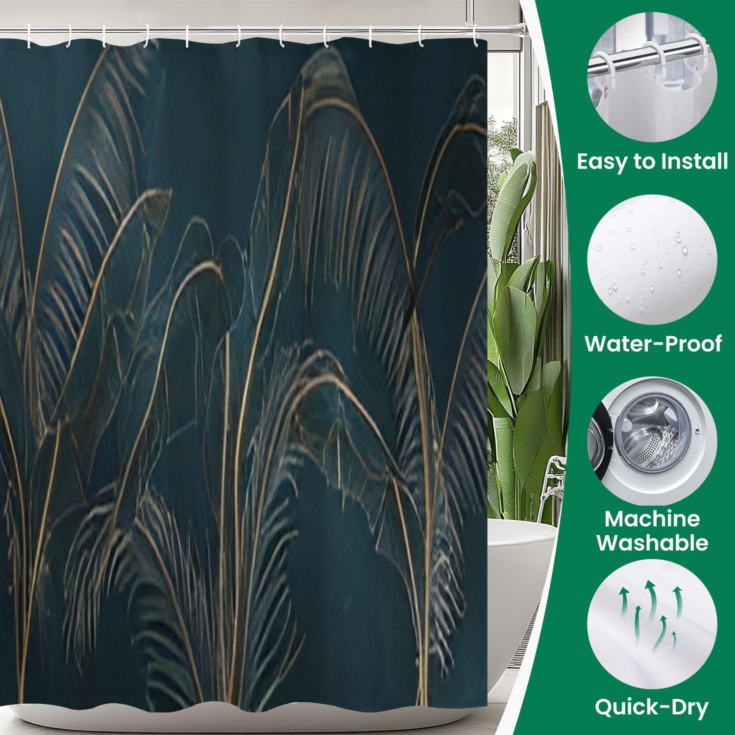 JCOOKLOFTS 4-Piece Shower Curtain Set with Rugs Mats and Non-Slip Design