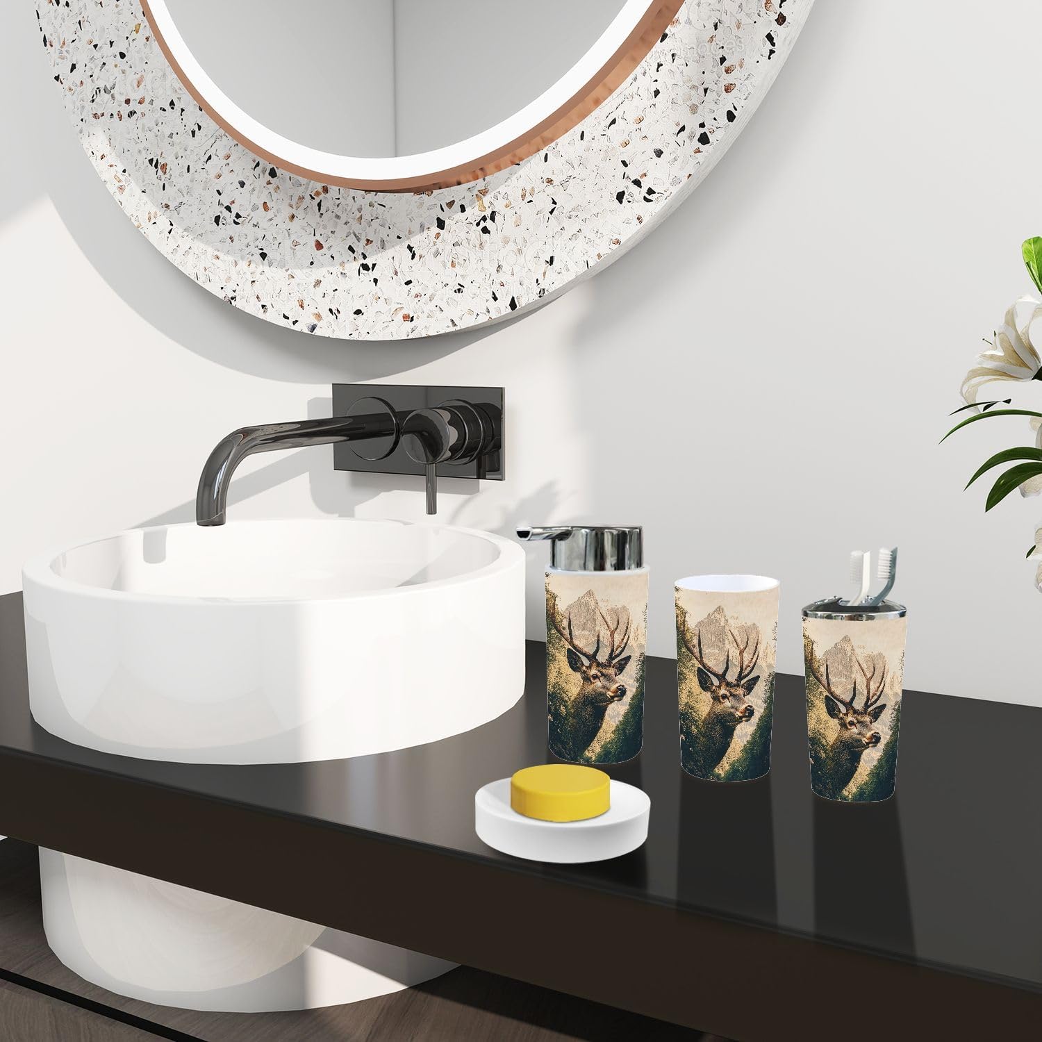 Boho Bathroom Accessory Set 6 Piece Modern Nature Design