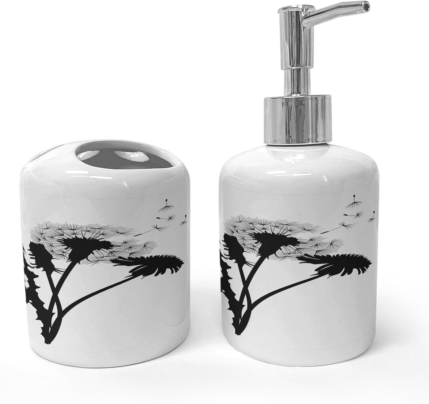 Ambesonne Flower Soap Dispenser and Toothbrush Holder Set 2 Pcs