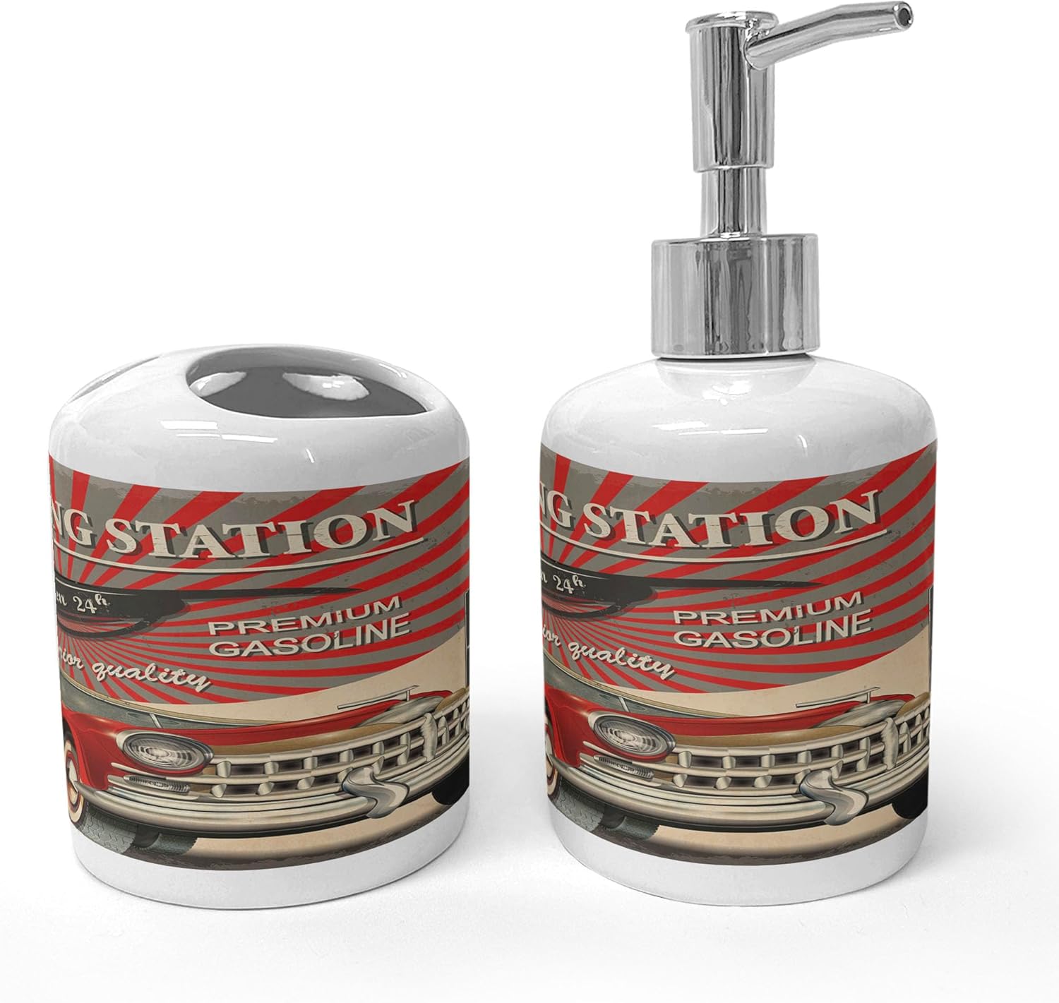 Ambesonne 2Pcs Ceramic Soap Toothbrush Holder Set