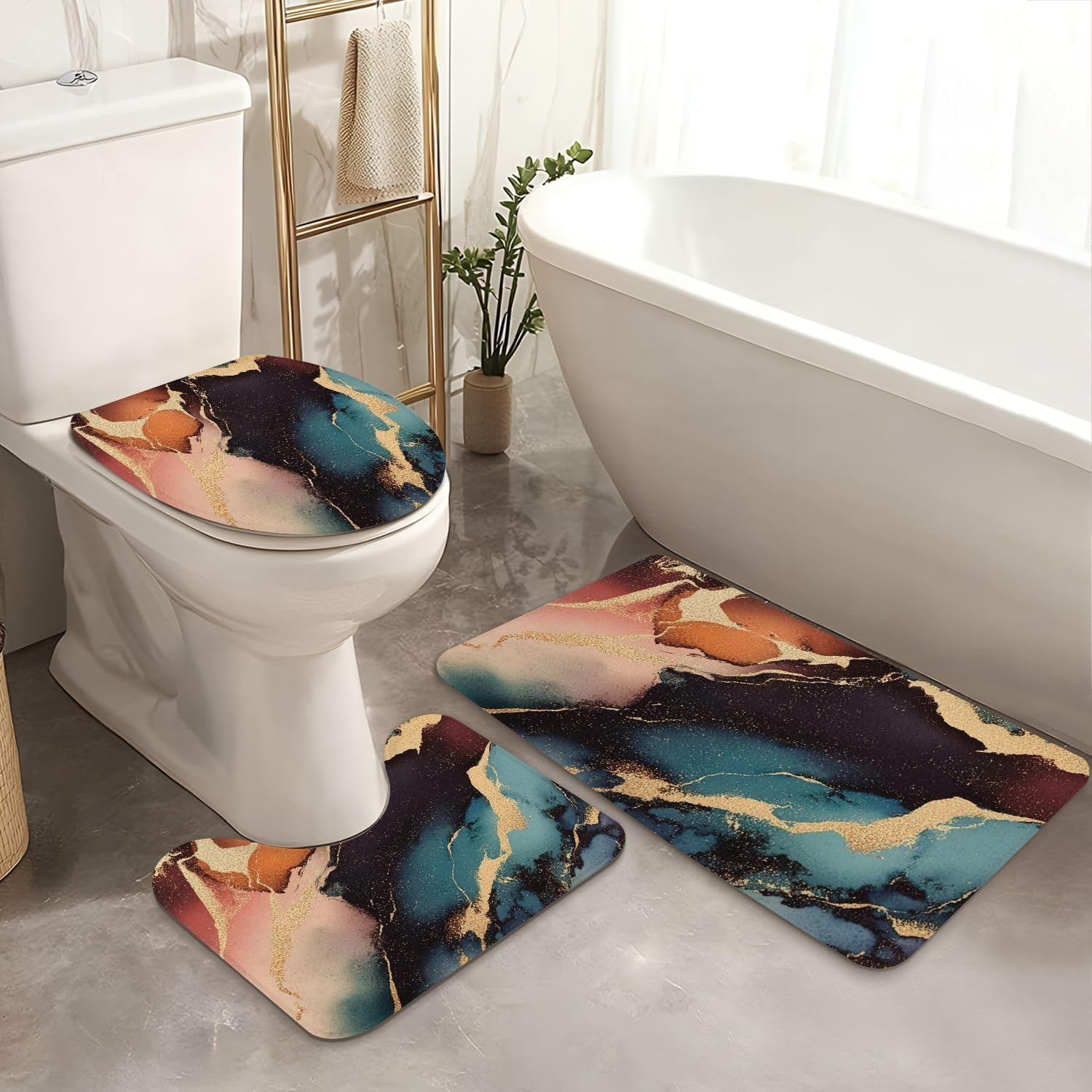 4 Pieces Shower Curtain Set with Non-Slip Mats