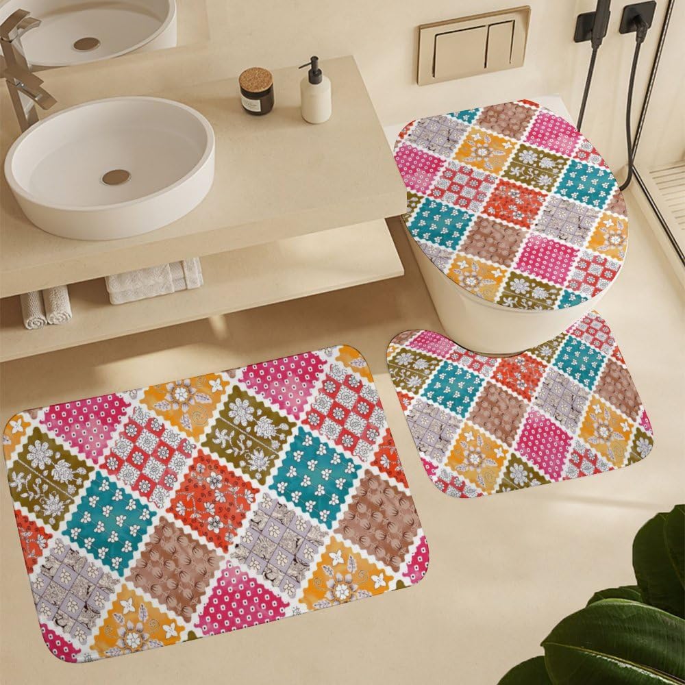 Kuizee 4-Piece Shower Curtain Set with Non-Slip Rugs and 12 Hooks
