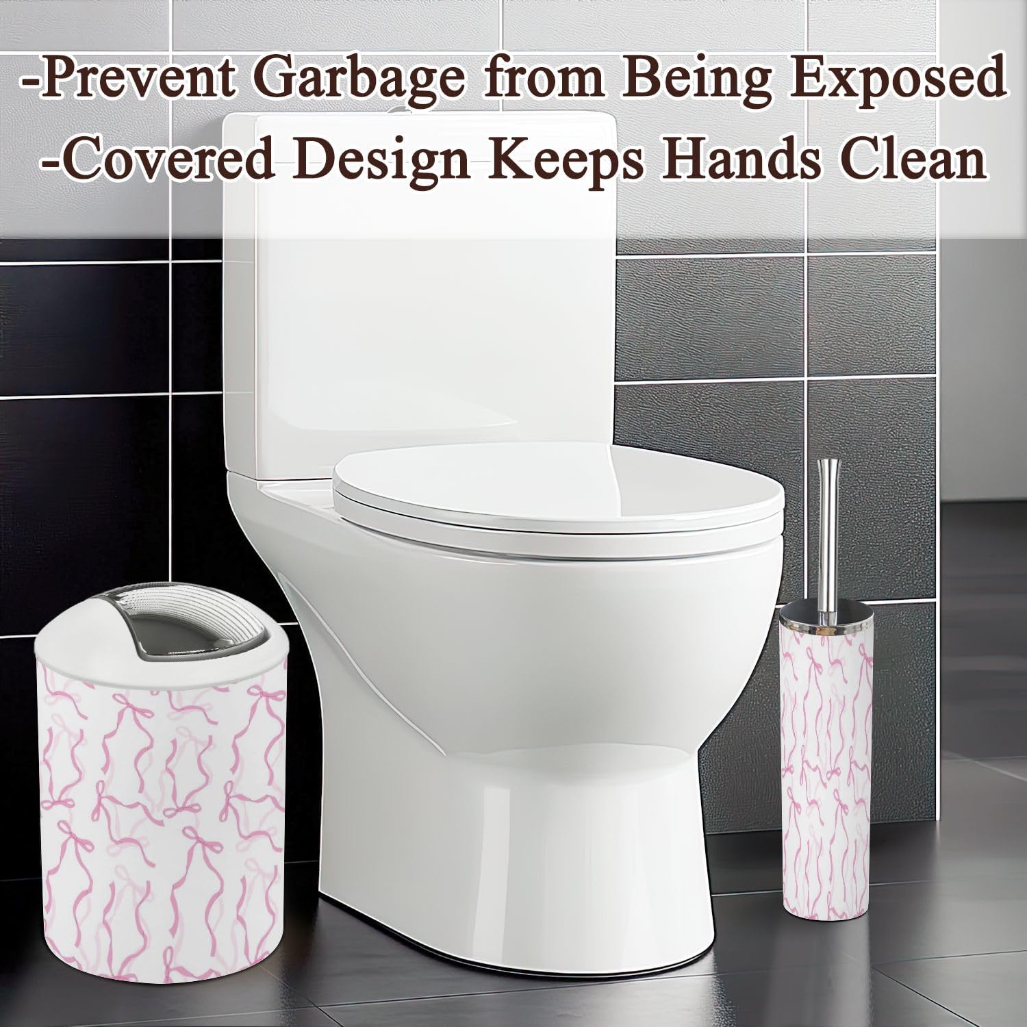 6 Piece Bathroom Accessories Set in Elegant Pink and White