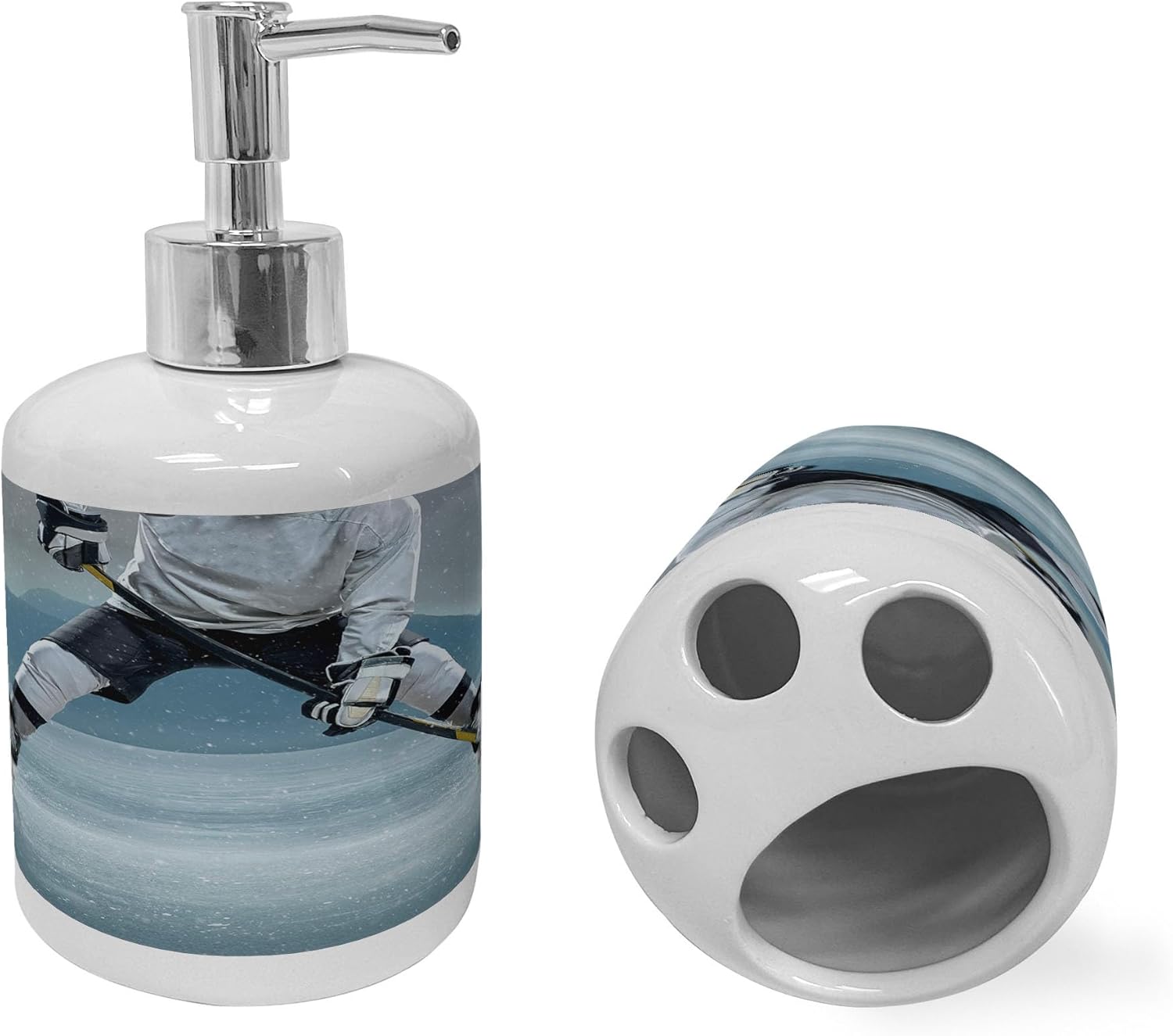 Ambesonne Sports Soap Dispenser and Toothbrush Holder Set