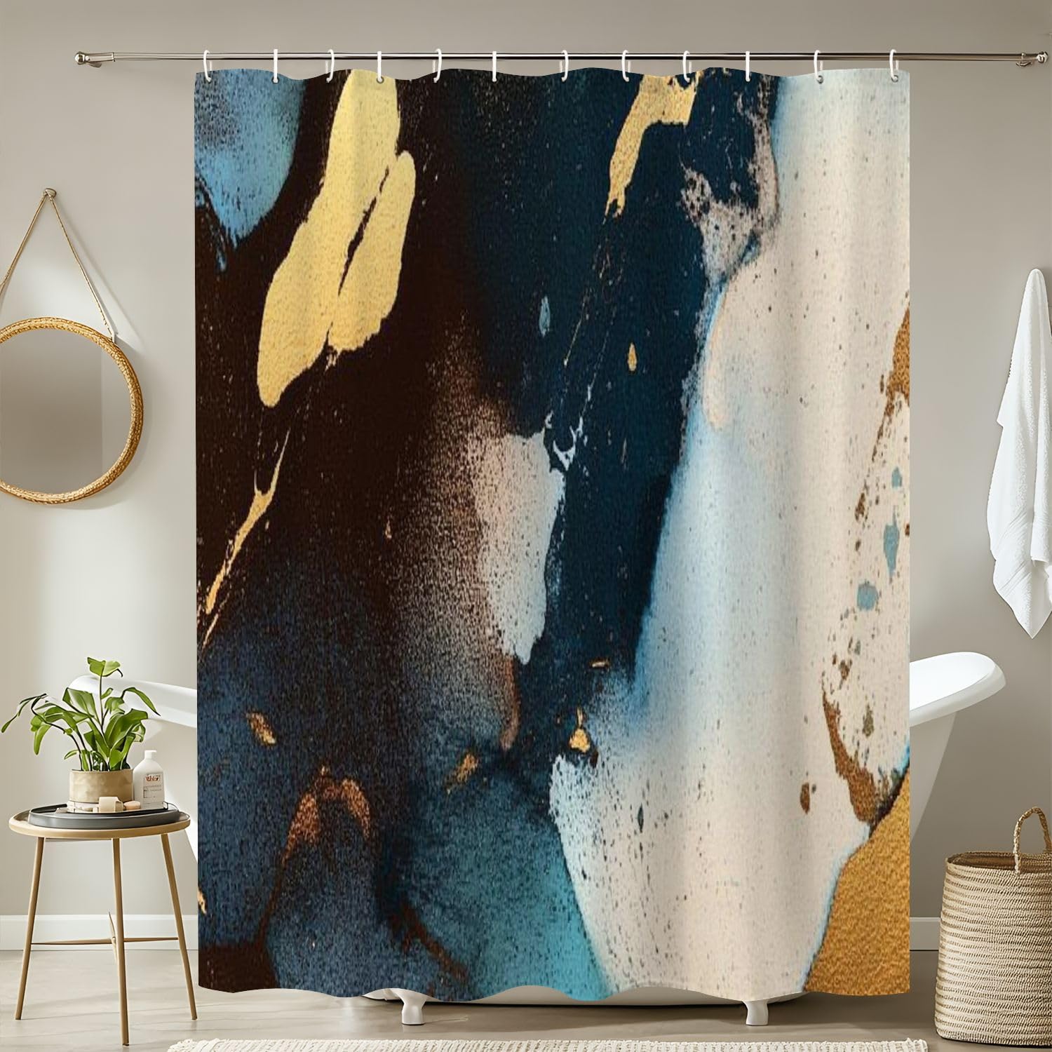 4 Piece Luxury Shower Curtain Set with Rugs and Mats