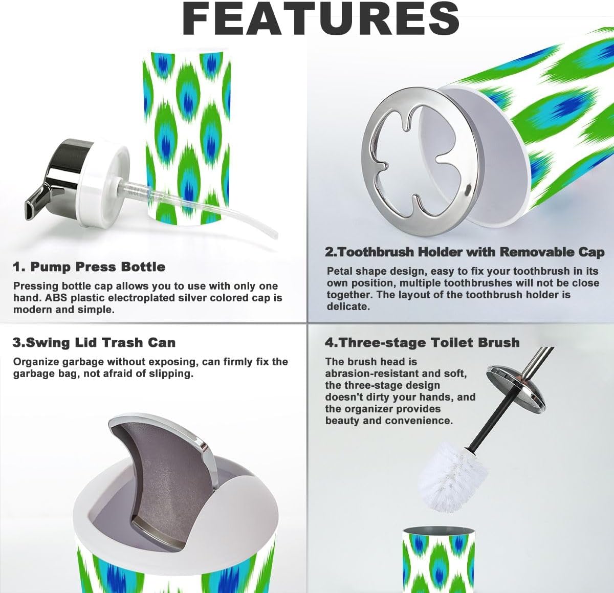 Feather White Bathroom Accessories Set 6 Pcs