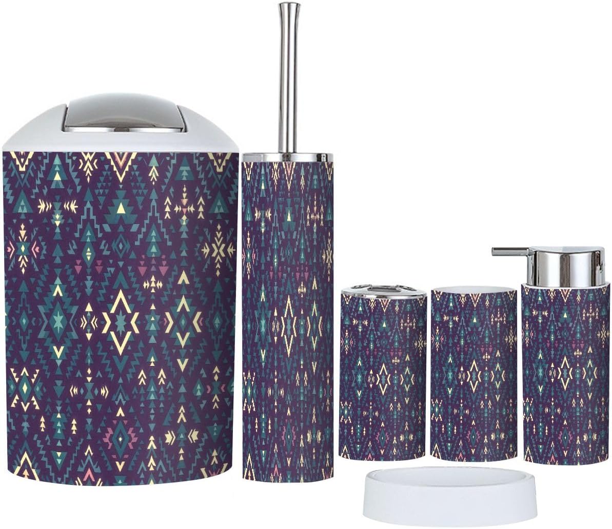 Boho Geometric Bathroom Accessories Set of 6