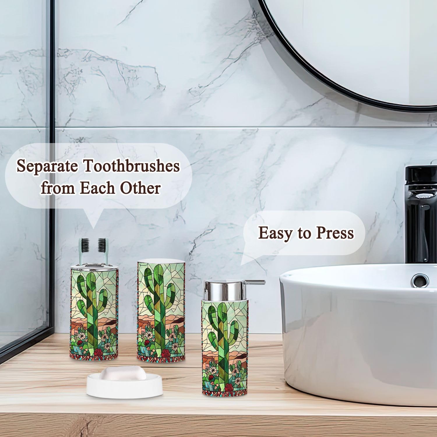 6 Piece Vibrant Stained Glass Bathroom Accessories Set