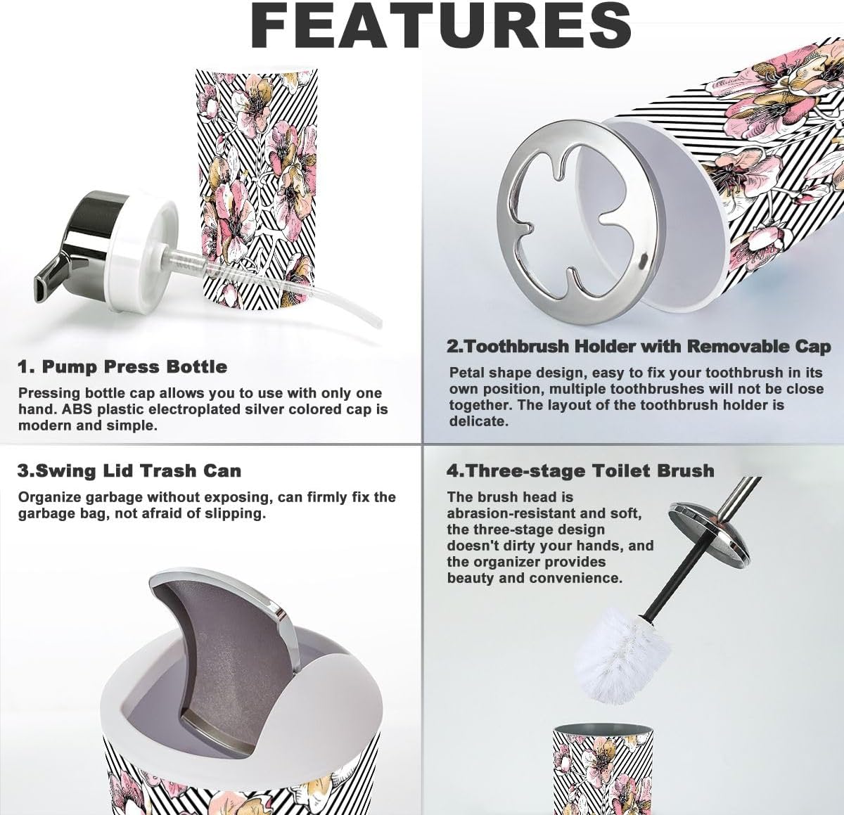 6 Pcs Bathroom Accessories Set in Soft Pink