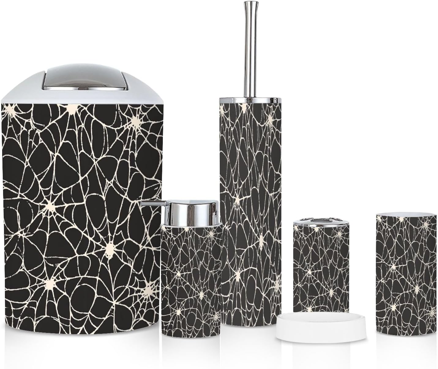 6 Piece Bathroom Accessories Set Spiderweb Pattern