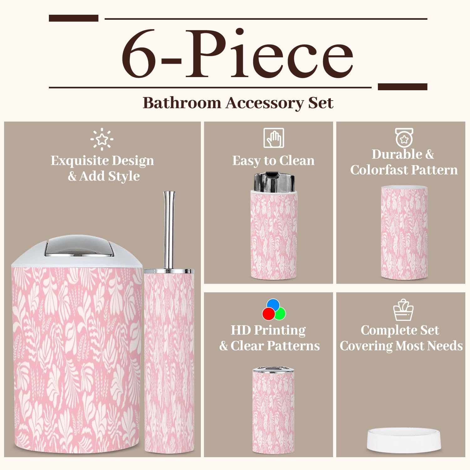 6 Piece Modern Bathroom Accessories Set