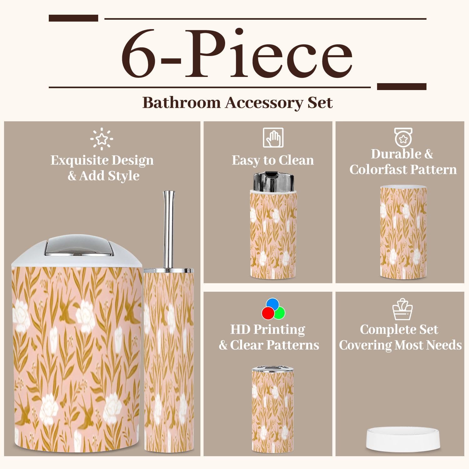 Boho Mystical 6 Piece Bathroom Accessories Set
