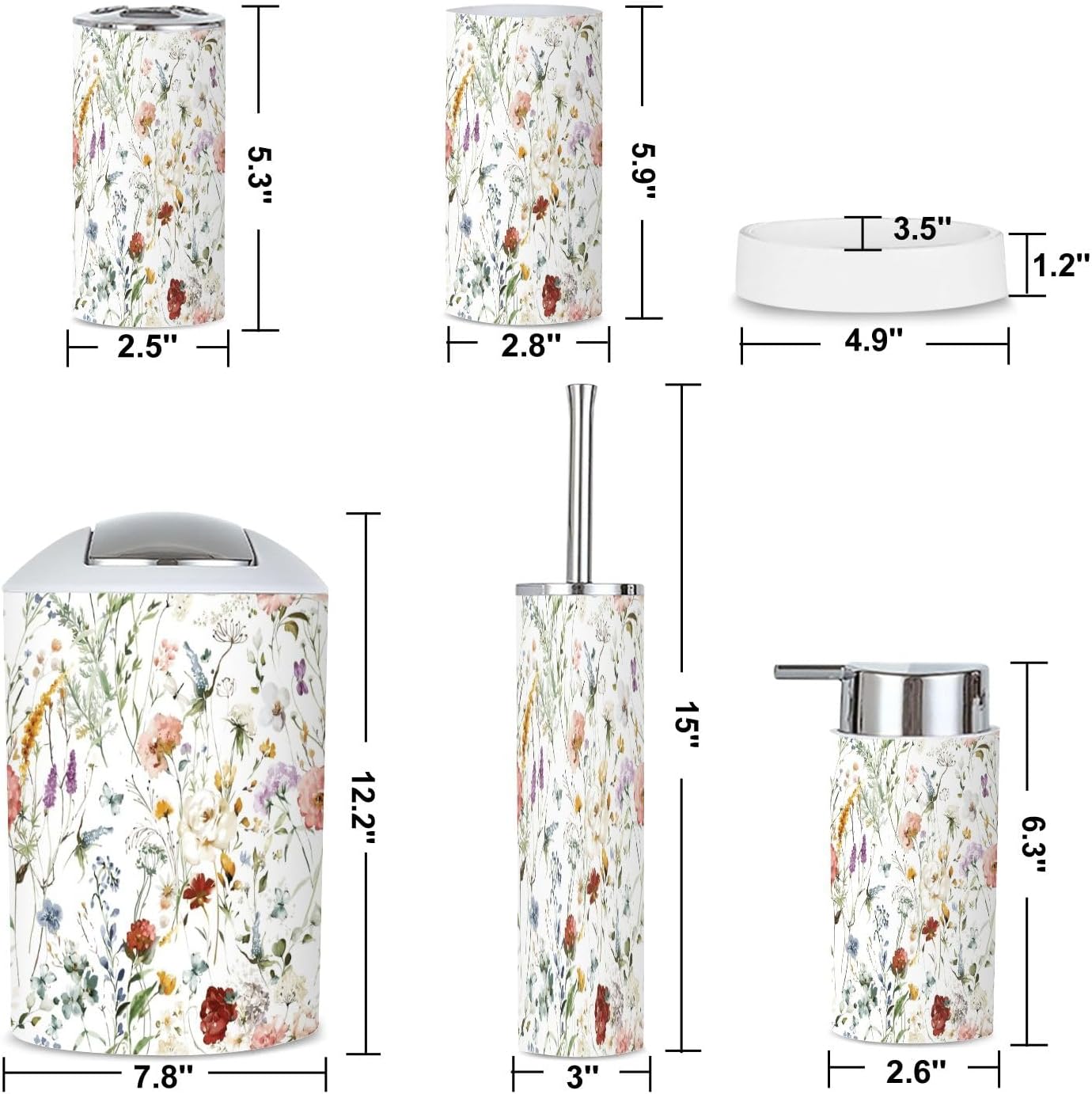 6 Piece Wildflower Bathroom Accessories Set 1